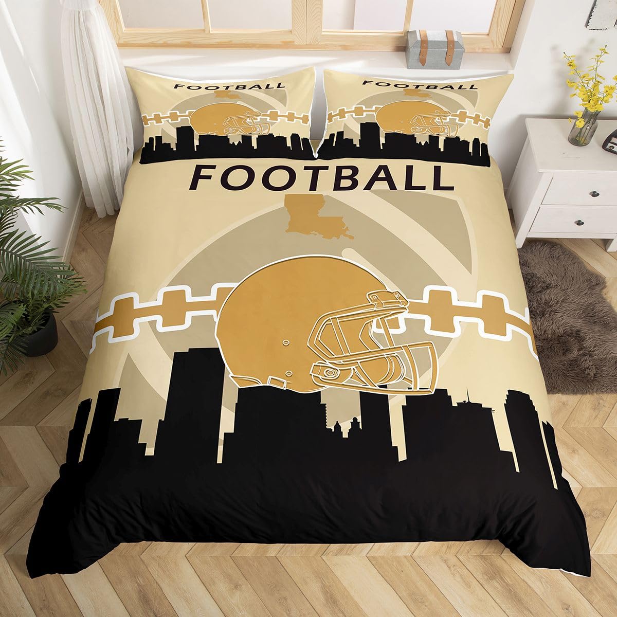 Erosebridal Football Duvet Cover King for Boys,American Football Bedding Set,Retro Rugby Comforter Cover,Football Player Bed Sets with 2 Pillowcases,