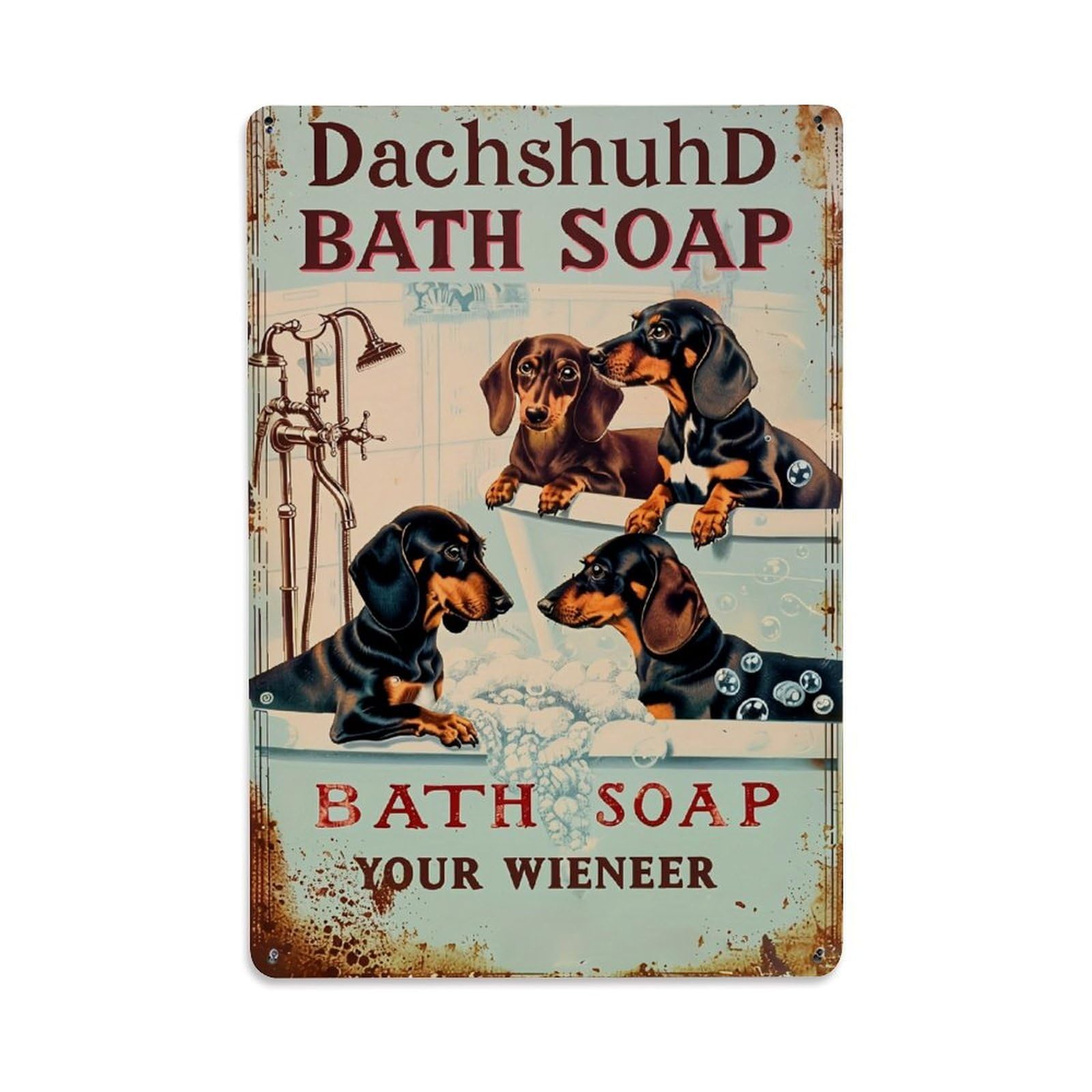 Bliveurn Vintage Dachshund Bath Soap Wiener Retro Metal Tin Sign, Metal Poster For Home, Gaming Room, Studio Workshop,Bar,Garage Wall Art Decor 8X12 Inch