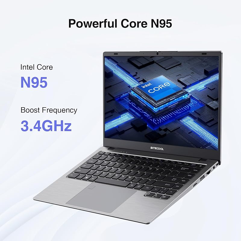BiTECOOL 14-inch Win 11 Laptop Computer, 16GB RAM 512GB NVMe SSD Laptop, Core N95 Processor up to 3.4GHz, FHD IPS Display, 2.4G/5G WiFi, BT 5.0, RJ45, Type C, Webcam and Fingerprint Reader image 4