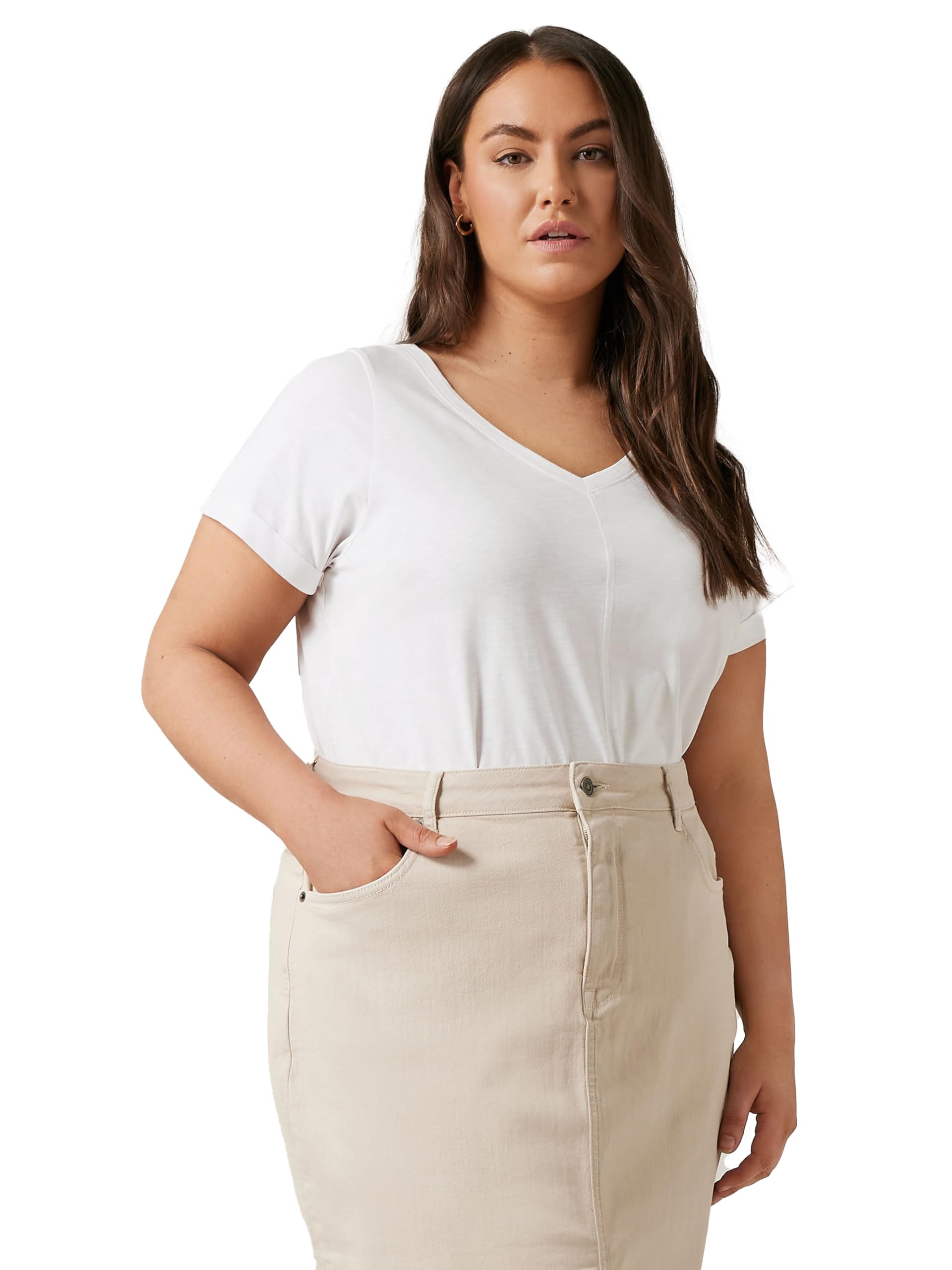 Evans Women's White Curve Premium Cotton T-Shirt - Plus Size Curve