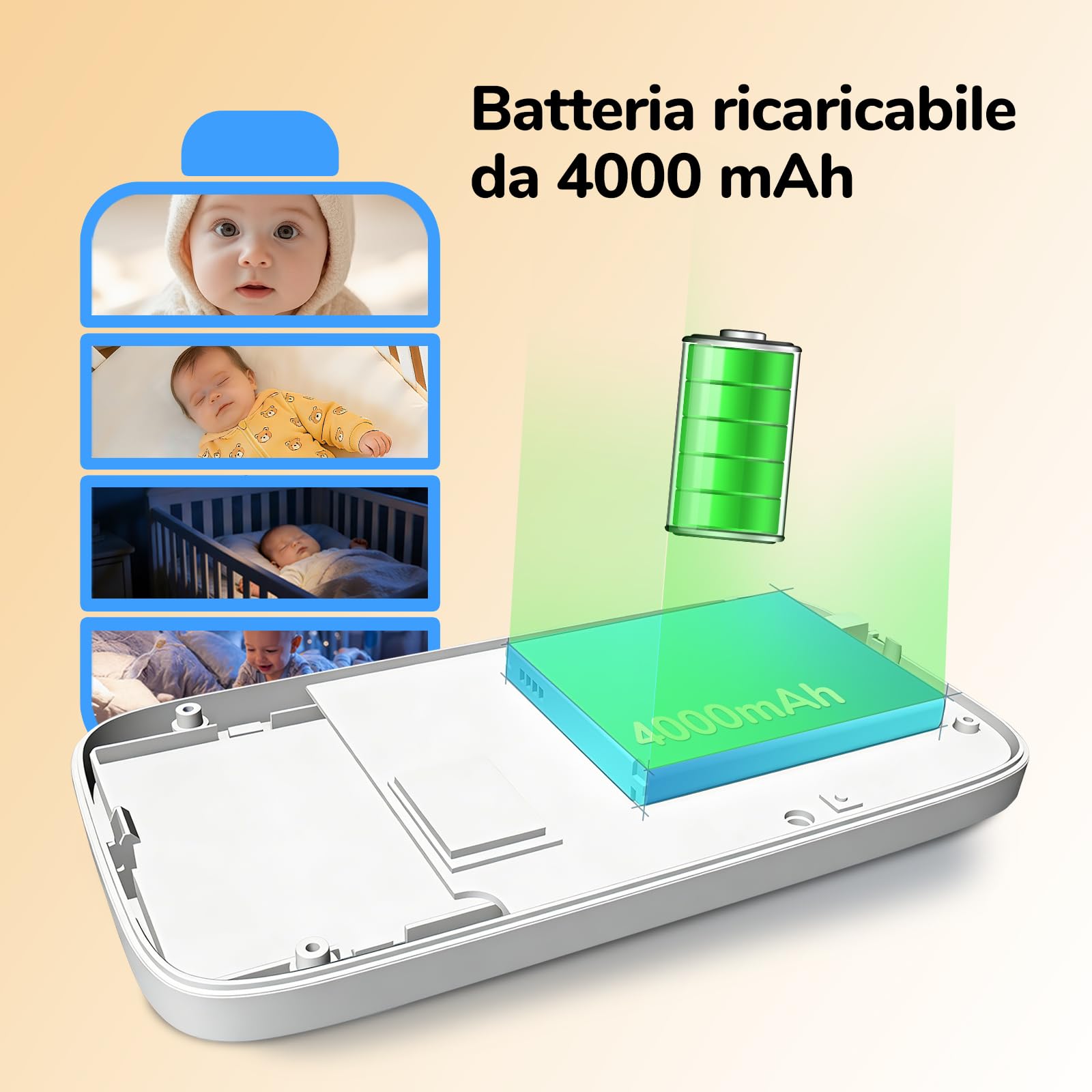 Babystar Babyphone con fotocamera da 5 pollici, 720P, video HD, senza Wi-Fi, con fotocamera e audio, funzione vox, sensore di temperatura, visione notturna, audio a 2 vie