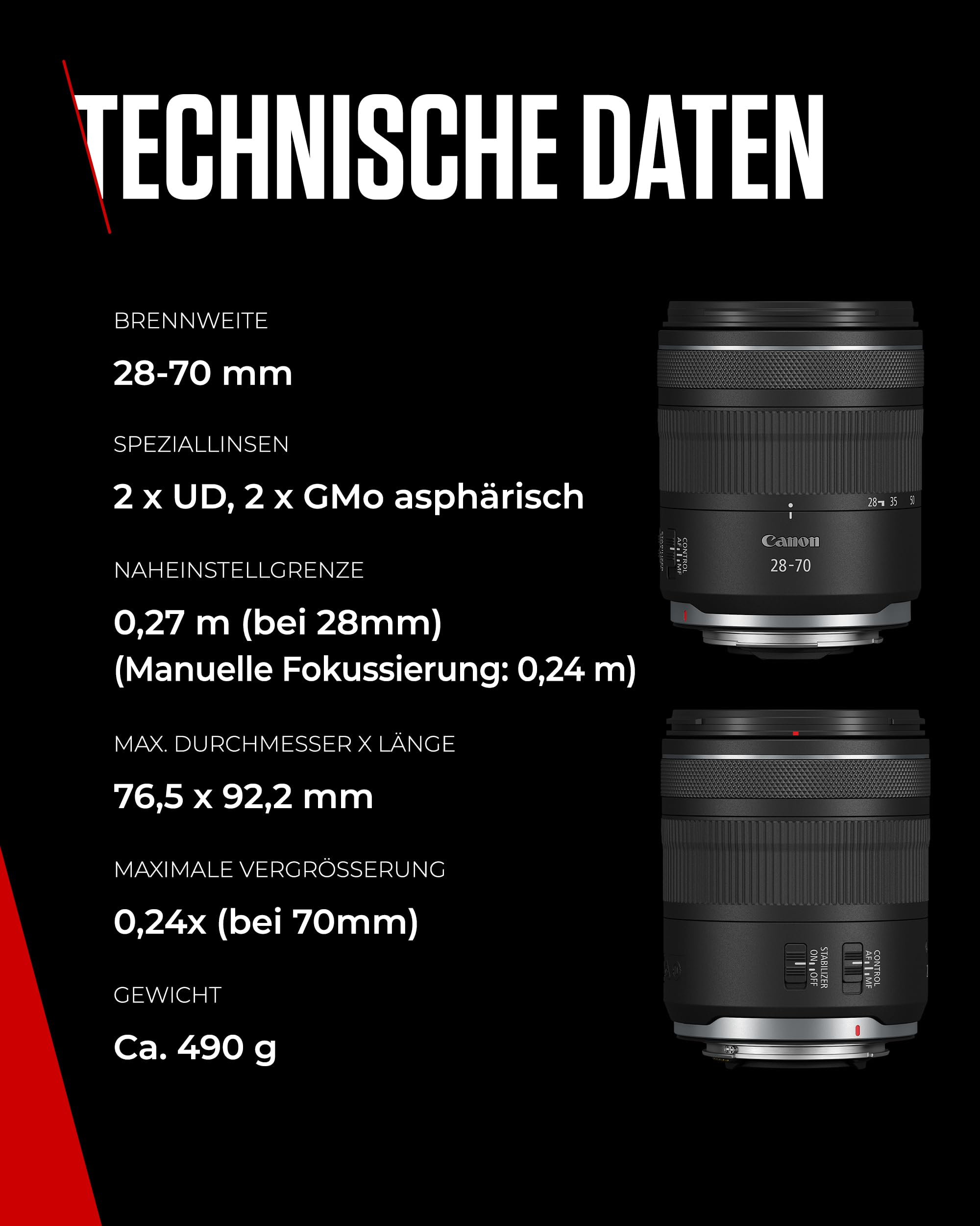 Canon RF 28-70mm F2.8 is STM Standard-Zoomobjektiv für EOS R Kameras mit 5,5-Stufen-Bildstabilisator, Witterungsschutz in kompakter und Leichter Bauweise