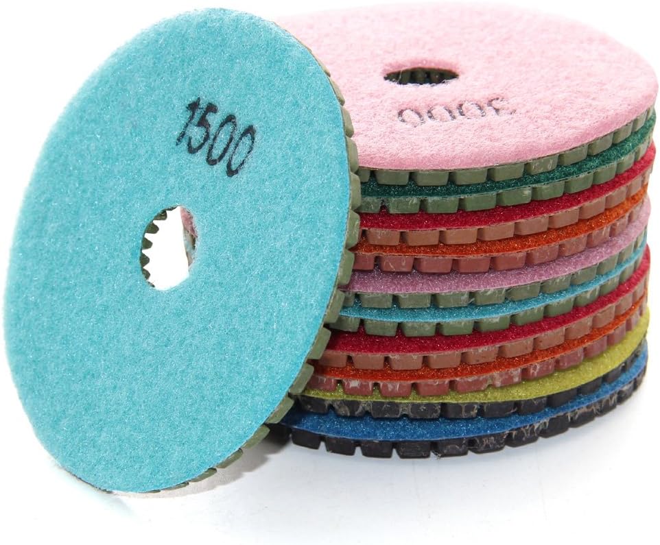 Easy Light Diamond Wet Polishing Pads Sanding Grinding Discs Tools 3 Inch Grit 50#-3000# (7 Pcs Set) for Granite Marble Stone