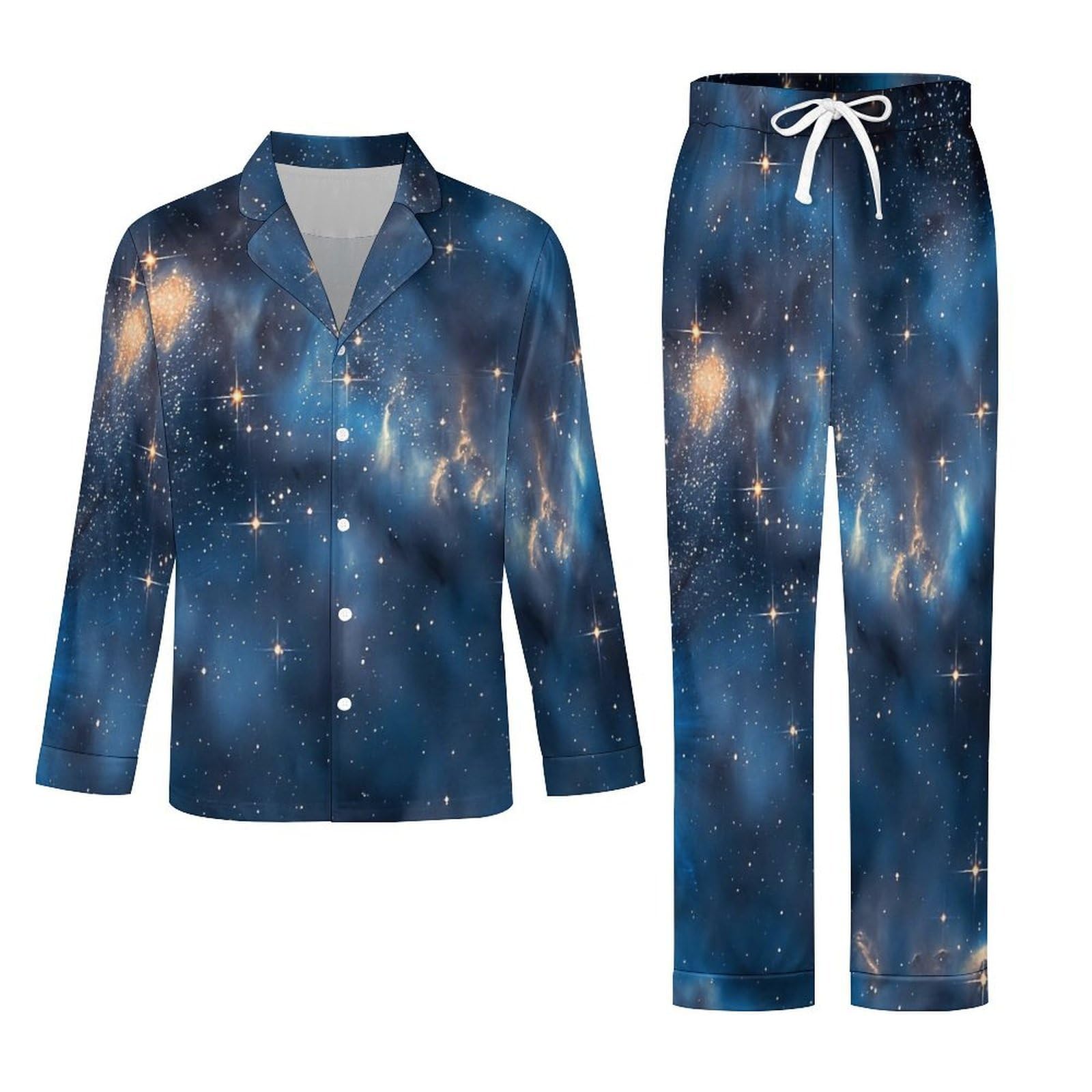 OLEETS Completo Pigiama da Uomo - Vista del Cielo Stellato Top E Pantaloni in 2 Pezzi Pigiama Casual E Ampio A Maniche Lunghe Morbido Autunnale E Invernale.