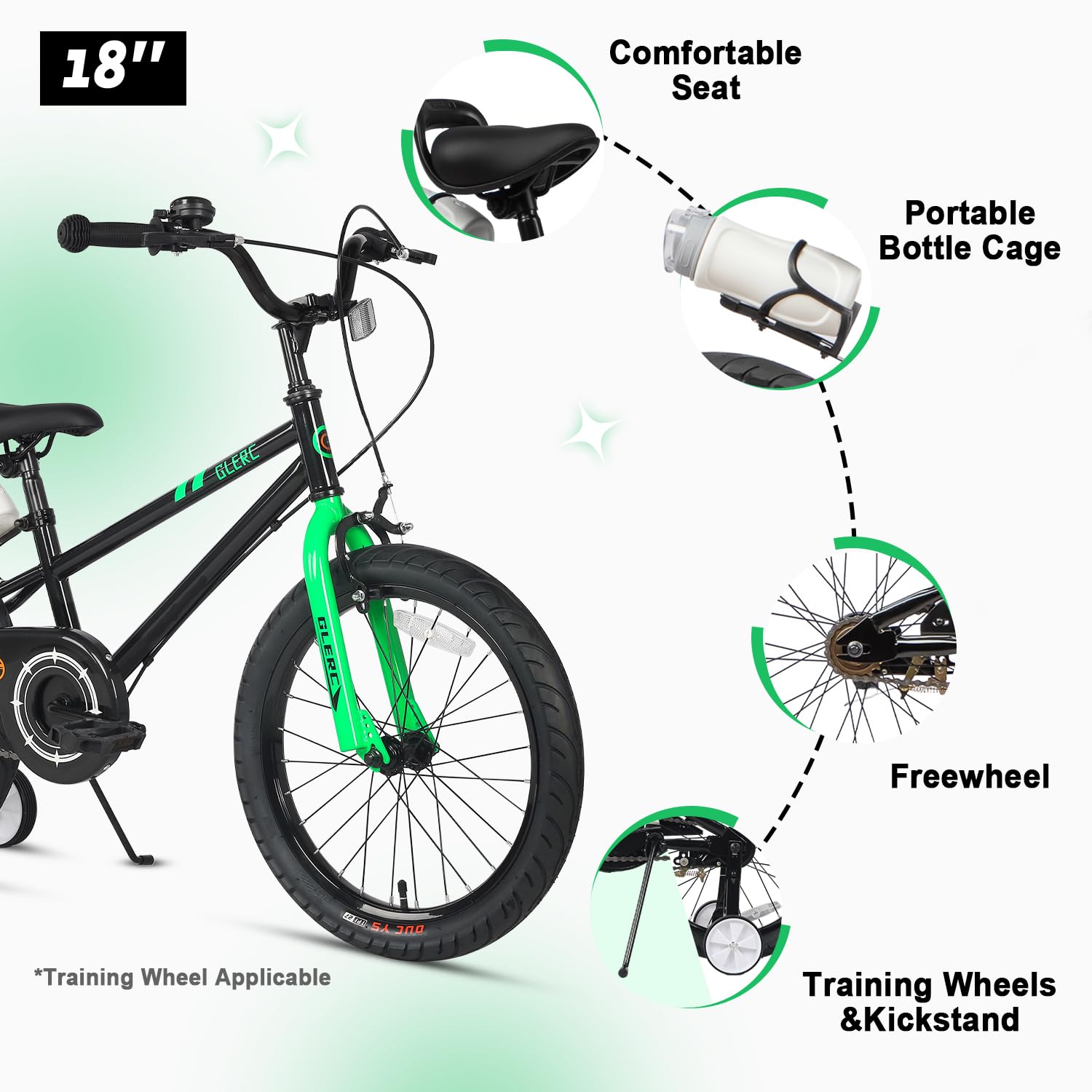 Glerc Fantacy 12 14 16 18 20 Pulgadas Bicicleta Niño para 2-14 Años con Faros y Kickstand para Regalo de Cumpleaños — view 3