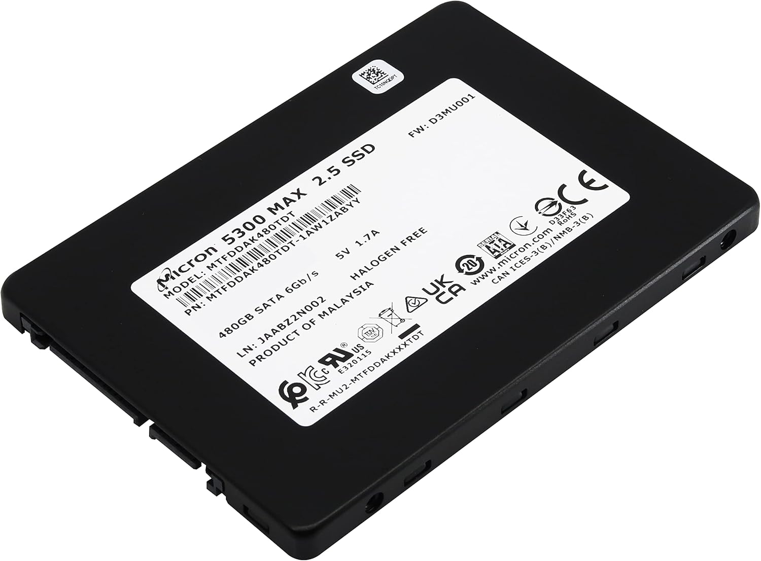 Micron MTFDDAK480TDT-1AW1ZABYY 5300 MAX 480GB, SATA, 2.5", 3D TLC, 5DWPD