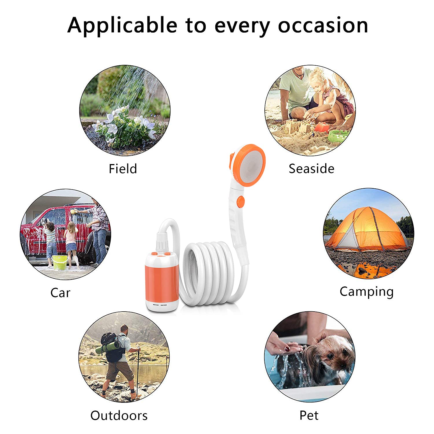 Douche portable de camping en plein air - Douche électrique - Douche de camping intégrée - Grande capacité de 5000 mAh - Rechargeable - Pour l'intérieur ou l'extérieur, le camping