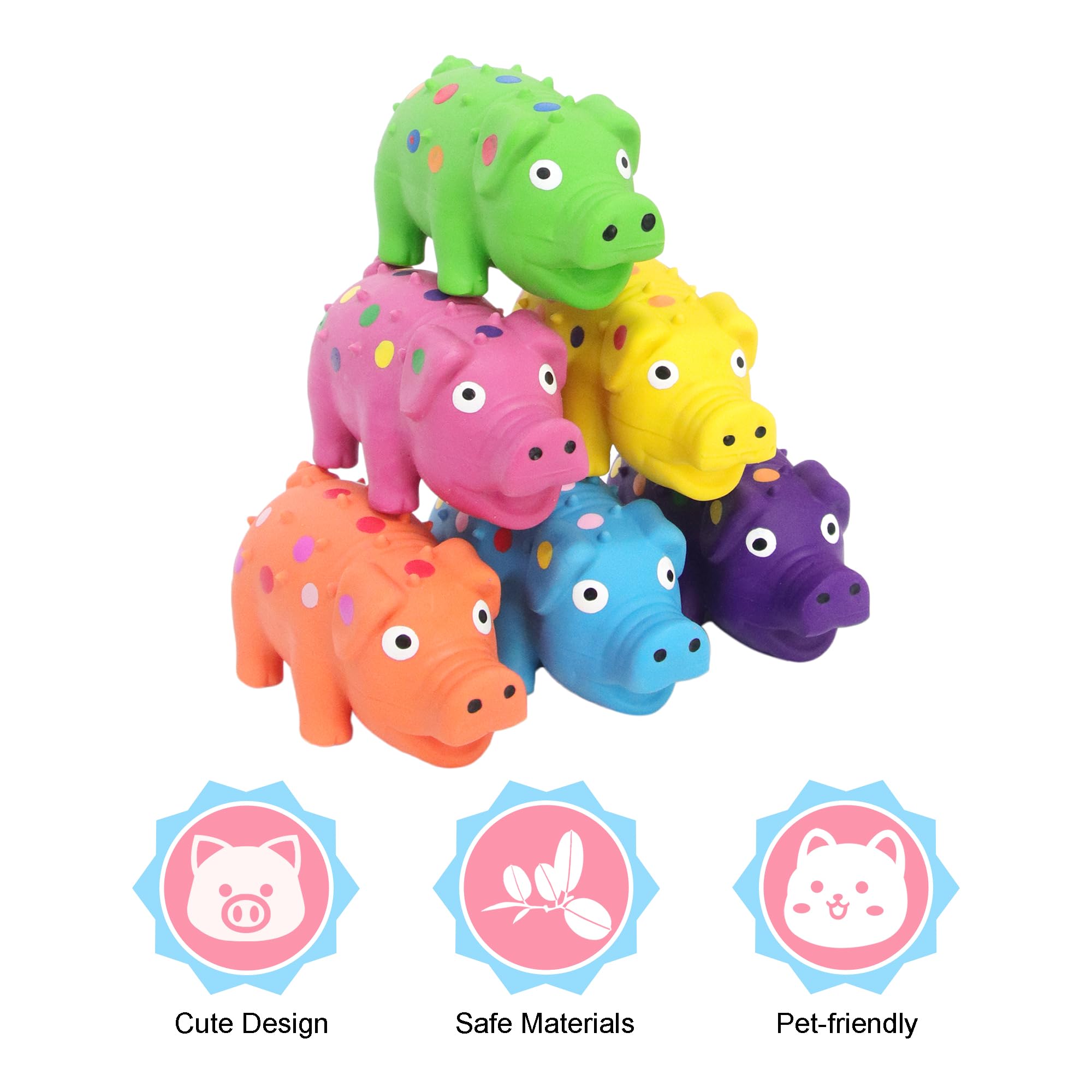 Lot de 6 jouets couineurs pour chien, cochon en caoutchouc pour chiot, chiens de petite et moyenne taille, jouets à mâcher interactifs durables en latex de 10,2 cm