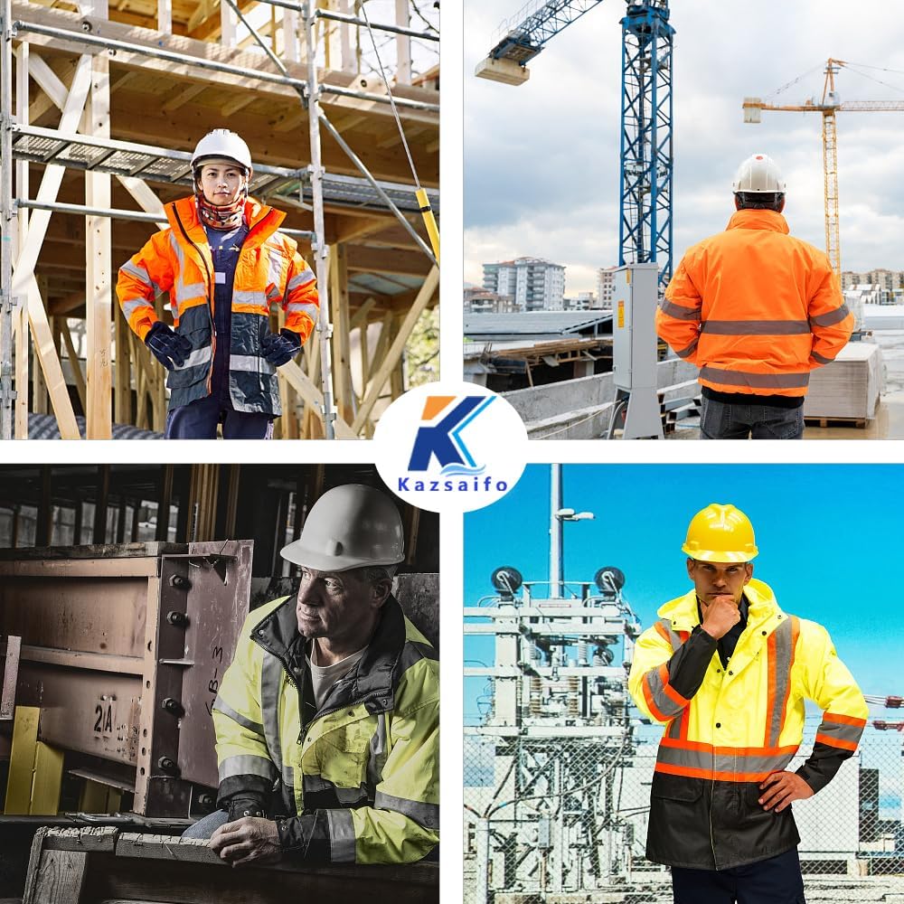 Hi Vis Hoodie for Men Women Class 3 High Visibility Safety Hoodies Jacket Reflective Zip Up Hoodie Hooded Fleece High Vis Safety Sweatshirts with Black Bottom and Pockets(KZV-YellowLink-XL) - Image 6