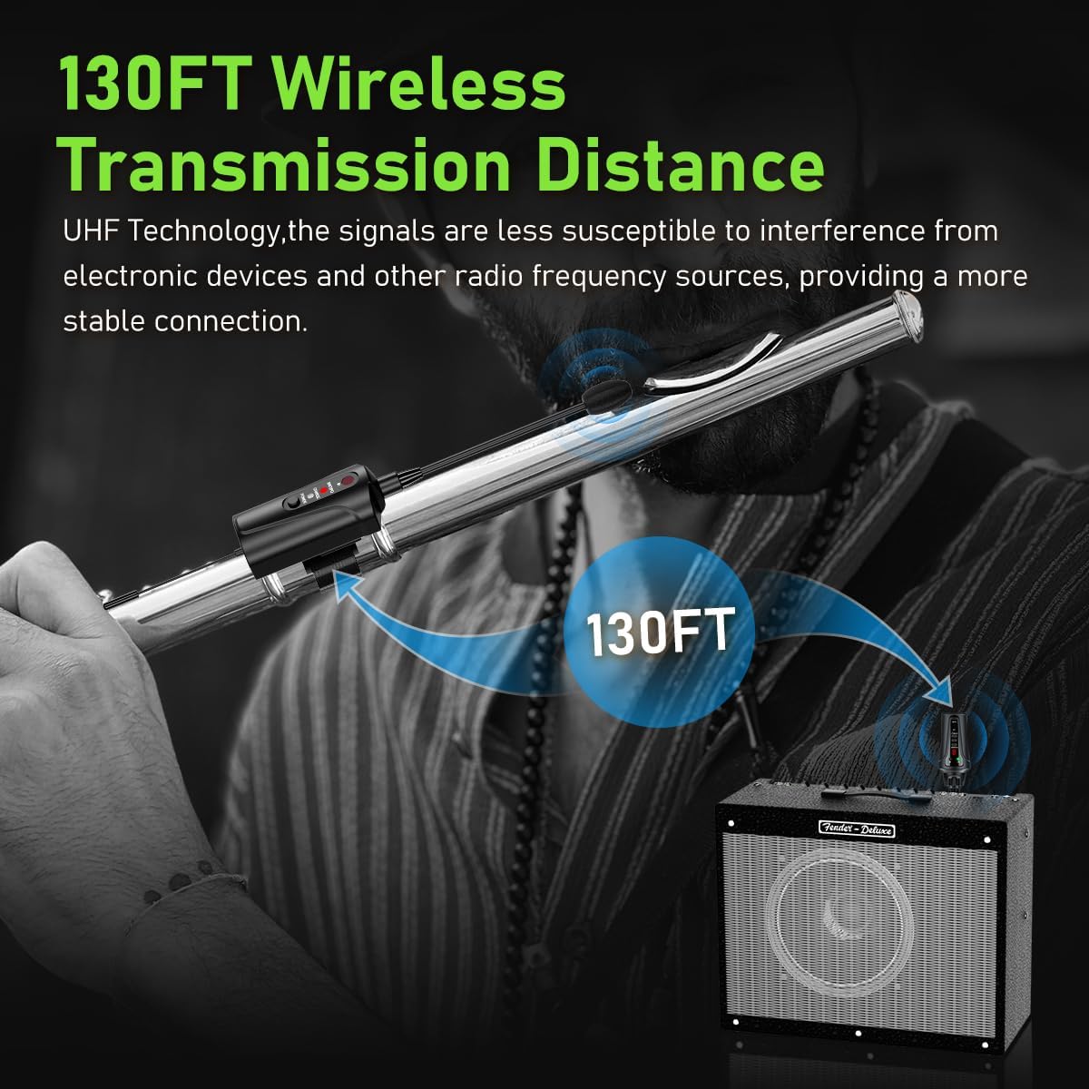 UHF Wireless Flute Microphone System, Wireless Tie-on Microphone for Flute, Suitable for Live Performances, PA Systems, Audio Mixers, and Speakers - DT-5