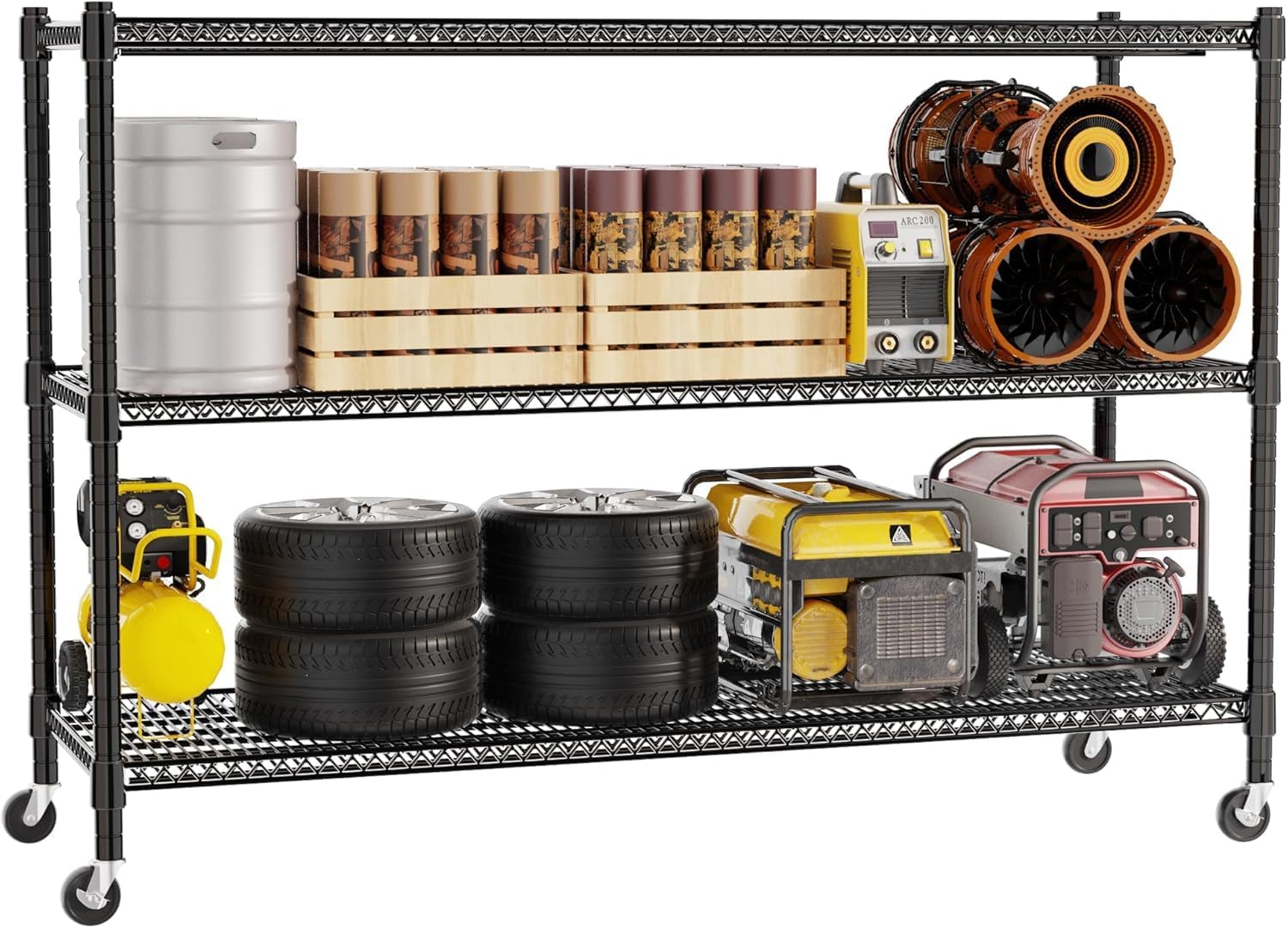 REGILLER 3-Wire Shelf Adjustable Heavy Duty Storage Shelves,Metal Organizer Wire Rack for Laundry Bathroom Kitchen Pantry Closet Garage Shelving With Wheel