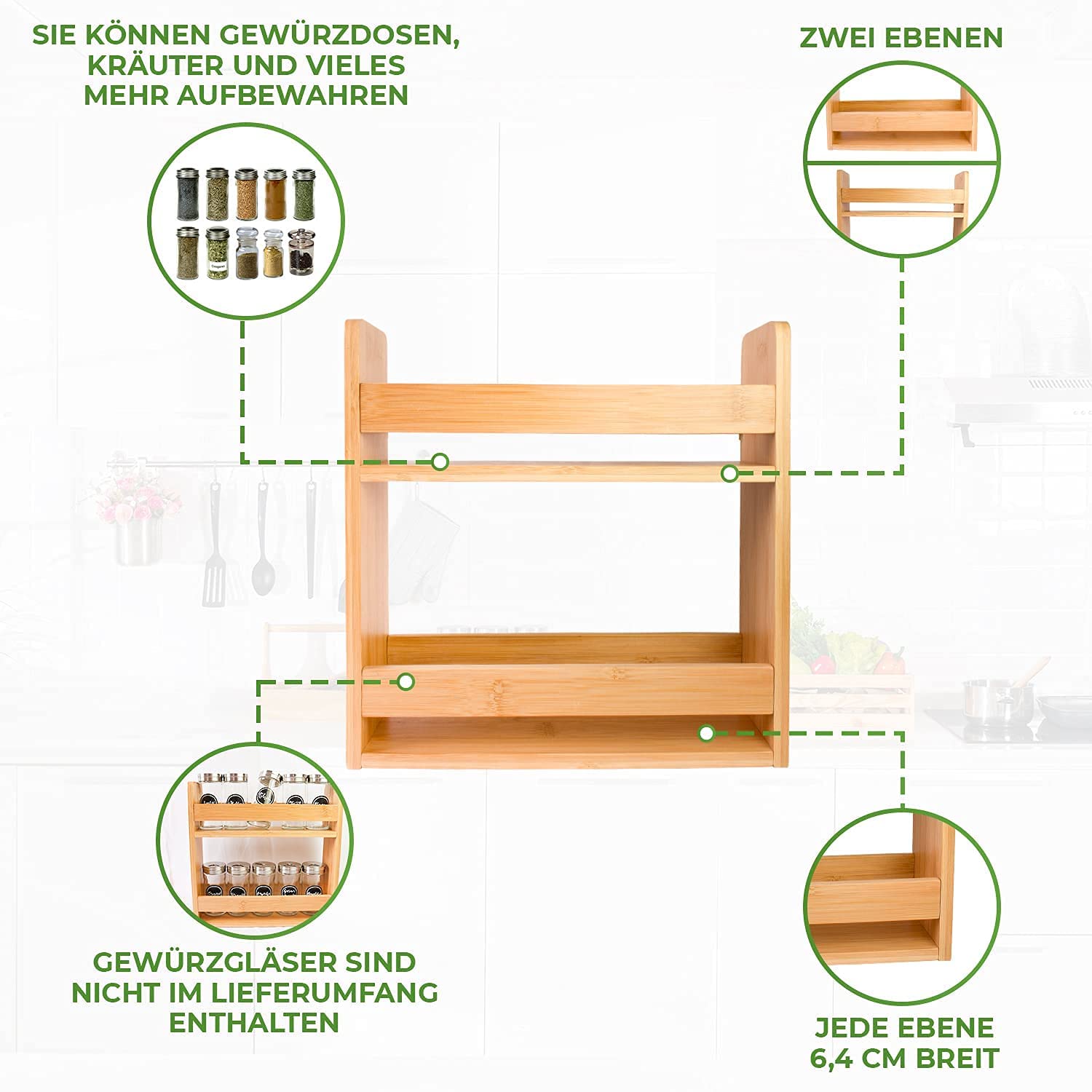 luXva Gewrzregal aus Bambus fr die Wand oder stehend, Gewrzstnder  Kchenregal mit 2 groen Etagen, 28 x 28 x 8 cm, Kchenorganizer zur  Aufbewahrung von Gewrzdosen und Kruter : Amazon.de: Kche, Haushalt &  Wohnen