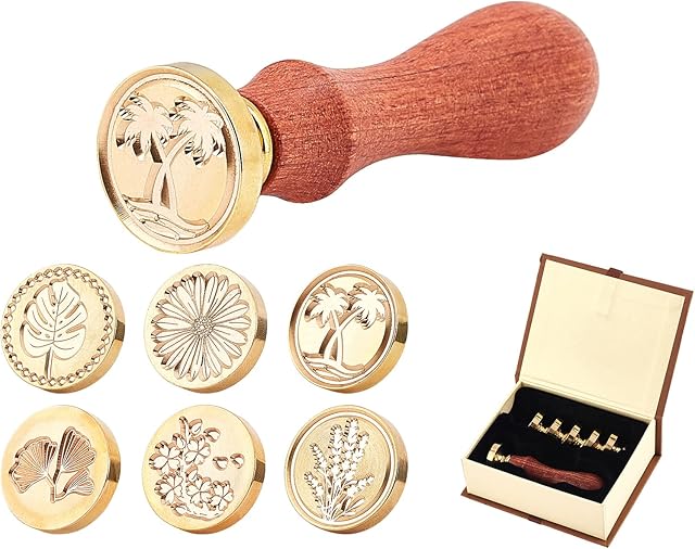 PandaHall Flower Wax Seal Stamp Set, 6pcs Plant Sealing Wax Stamps Head with Wooden Handle, Vintage Retro Classical Daisy Leaf Seal Wax Stamp for Invitations Cards Letters Envelopes Wine Packages