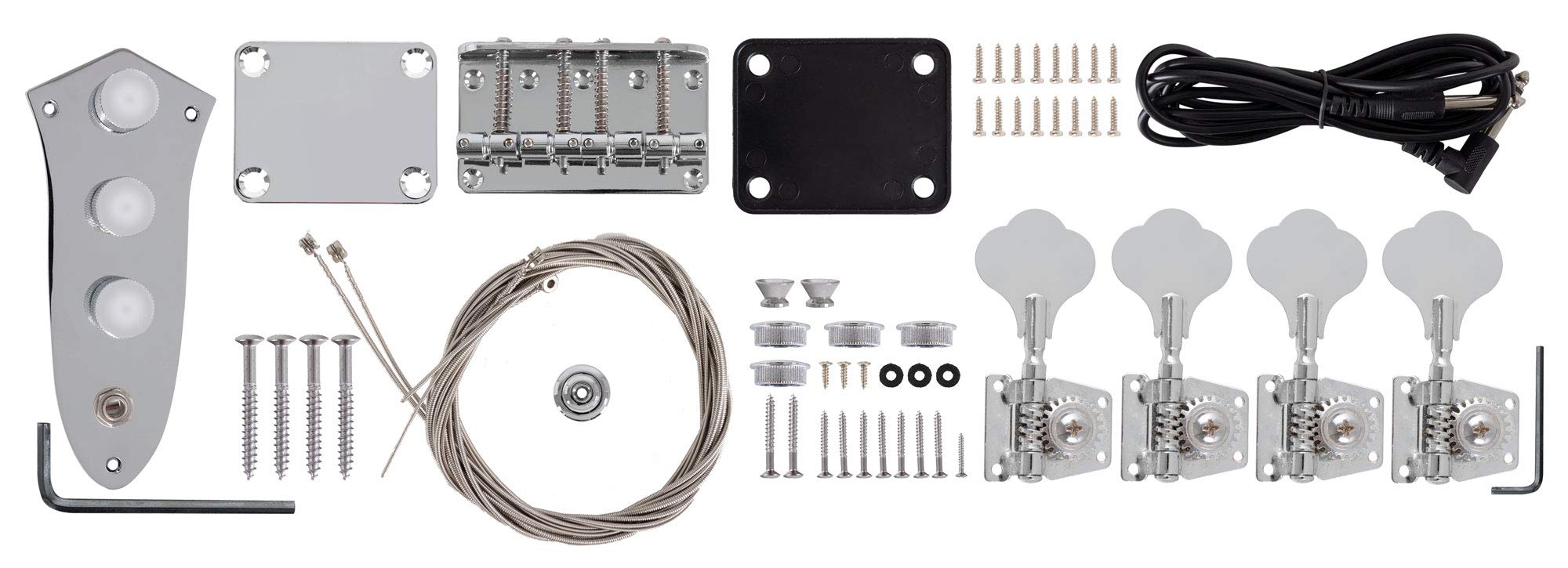 Rocktile E-Bass-Bausatz JB-Style - DIY E-Bass selbst bauen im klassischen JB-Design, 2x Single Coil Tonabnehmer, geschraubter Hals, unbehandelter Korpus zum Lackieren