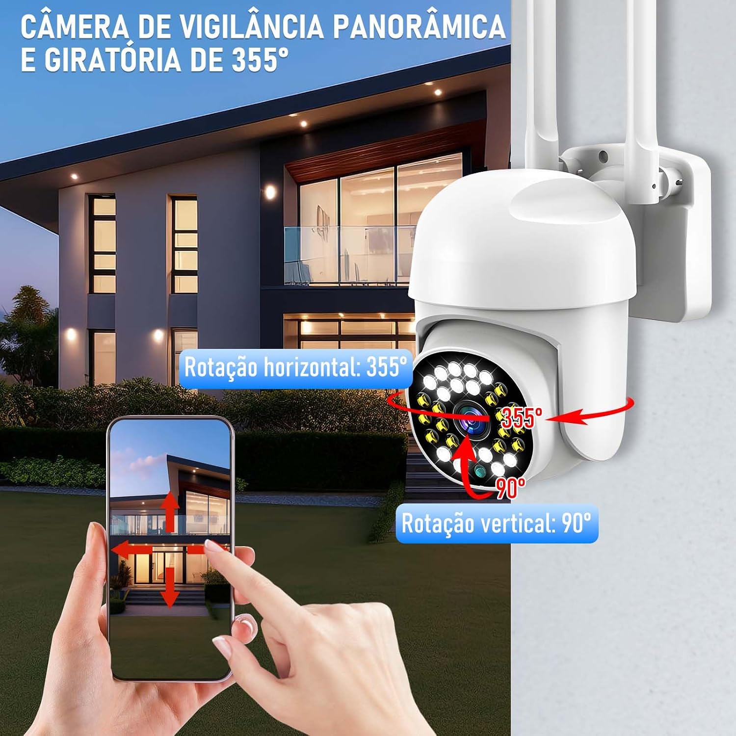 Kit 2 Câmera de Segurança wifi Externa IP Sem Fio HD 4MP, Câmera de Visão Noturna Infravermelha 5G, Dupla Lente Grande Angular, IP66 à Prova D'água e à Prova de Poeira, Chamada de Voz Bidirecional