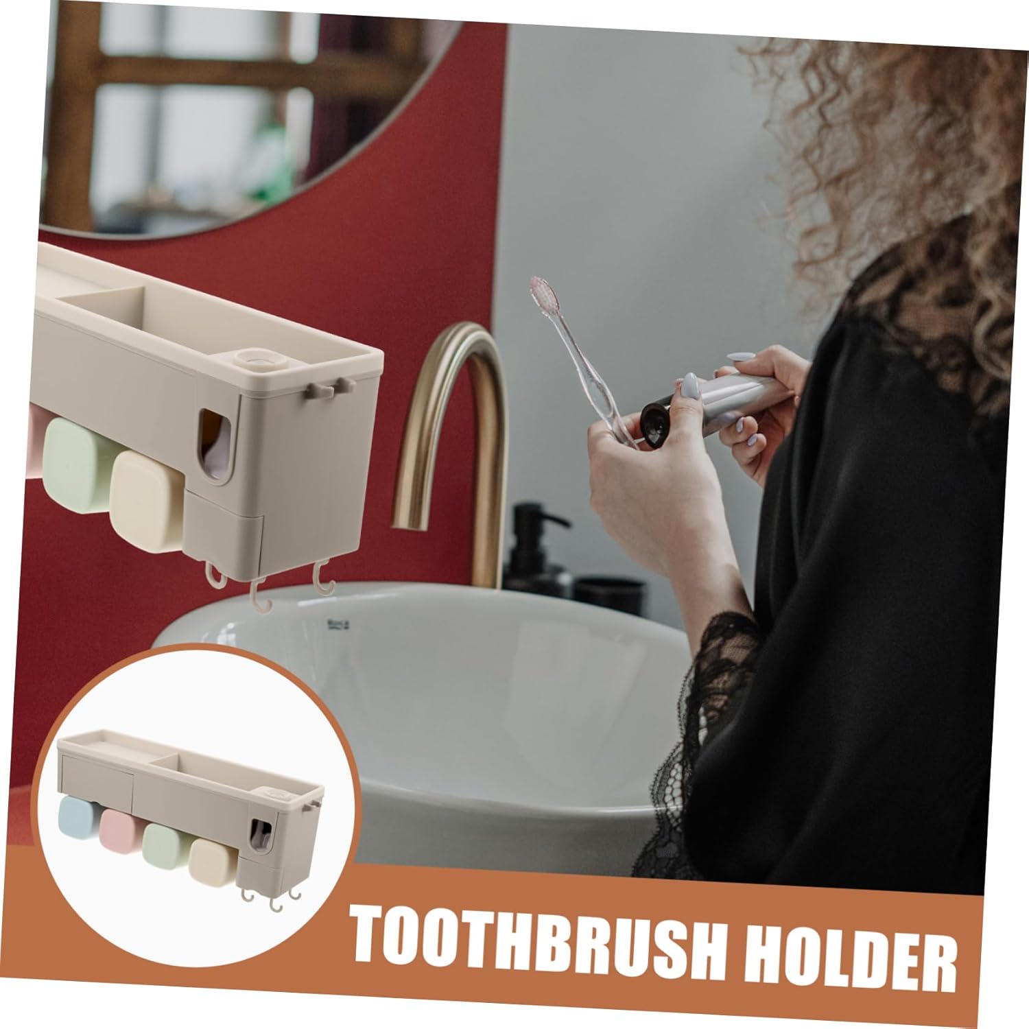 Simple Elegant Wall-Mounted Toothpaste Squeezer Toothbrush Holder for Home Bathroom Wall Mount Toilet Storage Rack Storage Stand Non-Slip Material