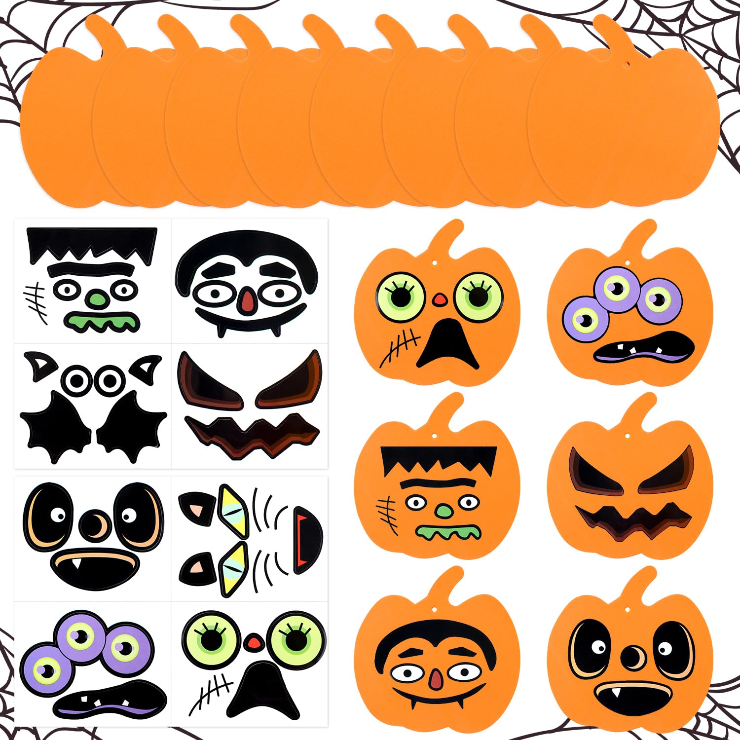 VEYLIN Halloween DIY Foam Pumpkin Craft Kit, 8 Sets with Face Stickers