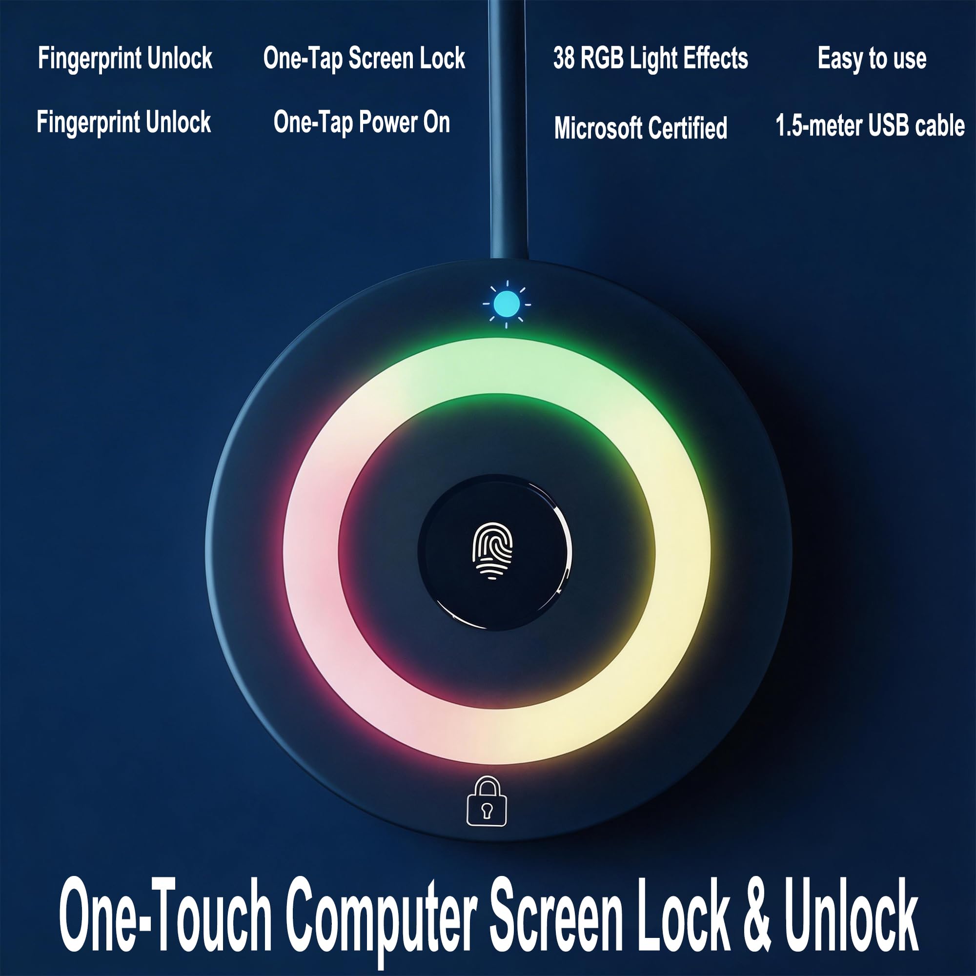 Lector de huellas dactilares USB para PC y portátil, escáner biométrico Windows Hello con tacto de 360°, inicio de sesión rápido <1s, llave de seguridad portátil para Windows 10/11