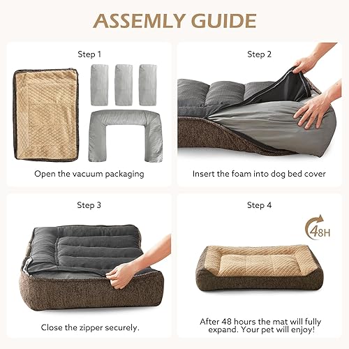 Miniatura 5 de JOEJOY Cama ortopédica XL para perros de tamaño grande, extra gruesa, con apoyo y forro impermeable, ultra suave, para perros grandes, color marrón,