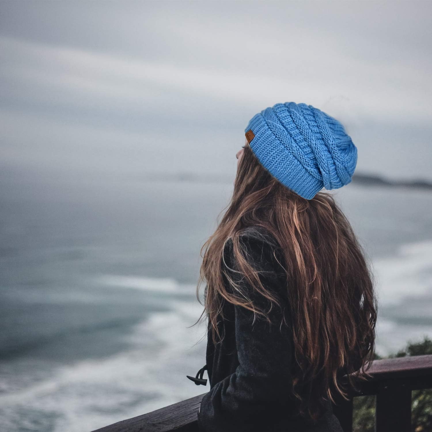 Women's Knitted Angora Wool Hat for Autumn and Winter Warm and Stylish with Rolled Brim and Slanted Rhinestones Cap - Image 5