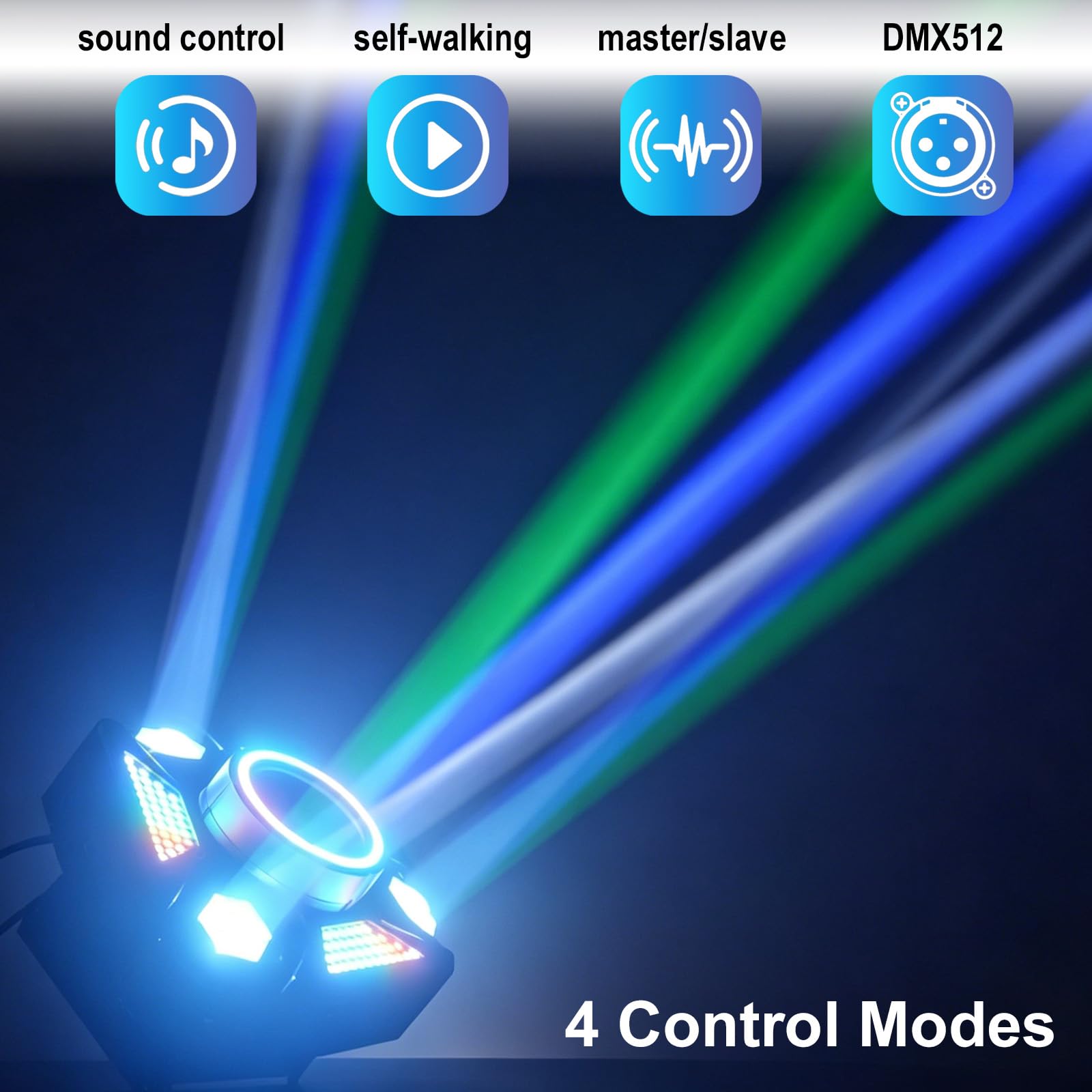 Foco de escenario LED Bee Eye de 3 brazos, foco RGBW para DJ de 80 W con efectos multicolores, luz estroboscópica activada por sonido con DMX512