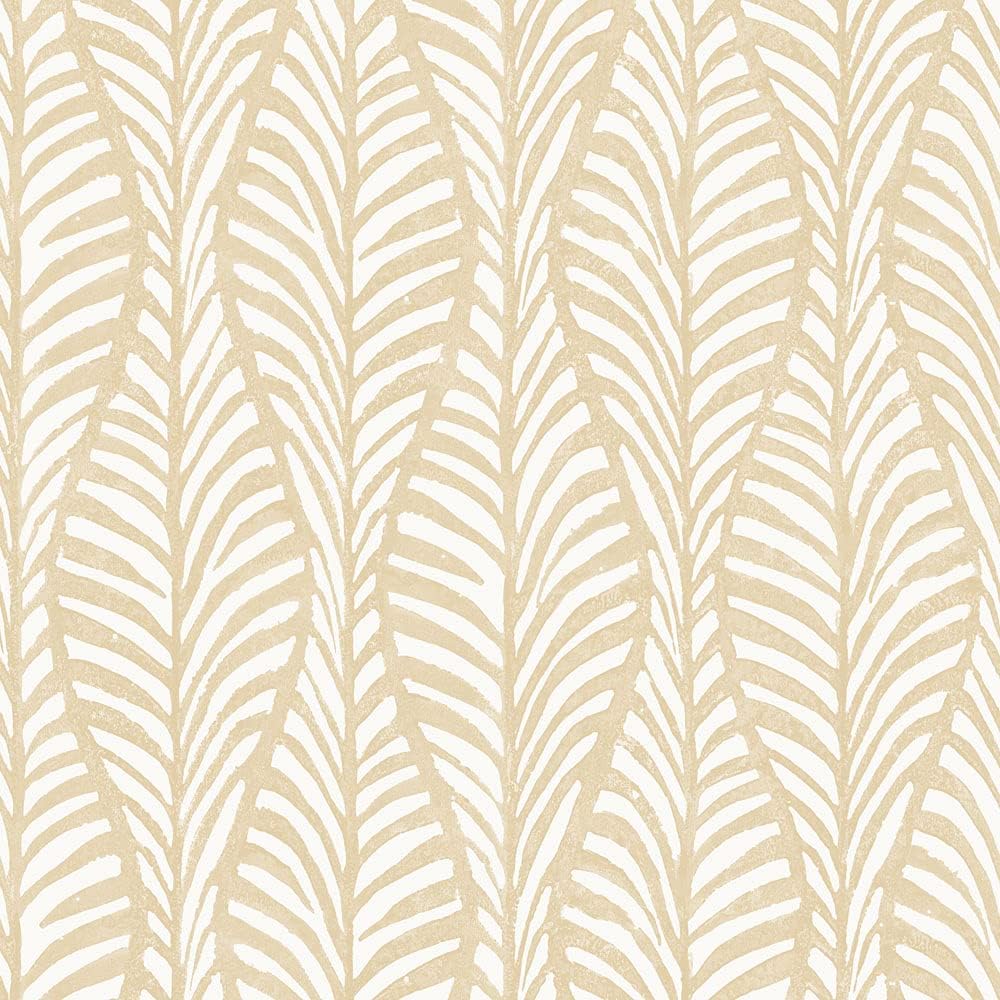 Tempaper Sand Block Print Leaves Removable Peel and Stick Wallpaper, 20.5 in X 16.5 ft, Made in The USA