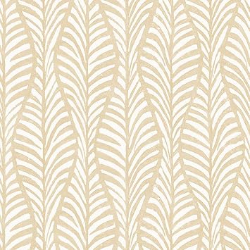 Tempaper White Clay Block Print Leaves Removable Peel and Stick Wallpaper, 20.5 in X 16.5 ft, Made in the USA