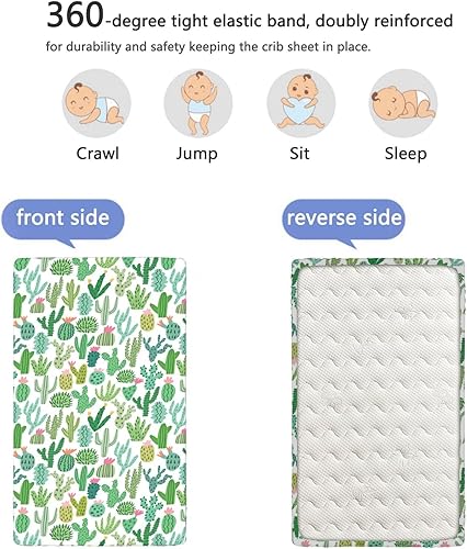 Miniatura 5 de Sábana bajera ajustable para cuna con temática de cactus, sábana bajera estándar para cuna, suave y transpirable, ideal para habitación de niños o