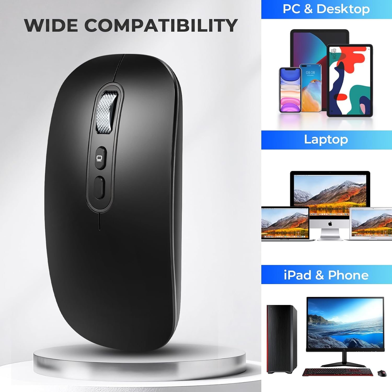 RaceGT USB C Wireless Mouse, Rechargeable Dual-Mode Mouse(Type-c and Bluetooth), Silent Bluetooth Mice for MacBook Air/Pro, Slim Portable Travel Mice for iPad Mac Laptop PC Computer