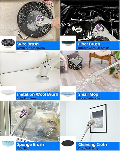 Miniatura 6 de Cepillo eléctrico de limpieza de ducha inalámbrico con 10 cabezales reemplazables, potente IPX7, impermeable, limpiador de baño, 3 velocidades,