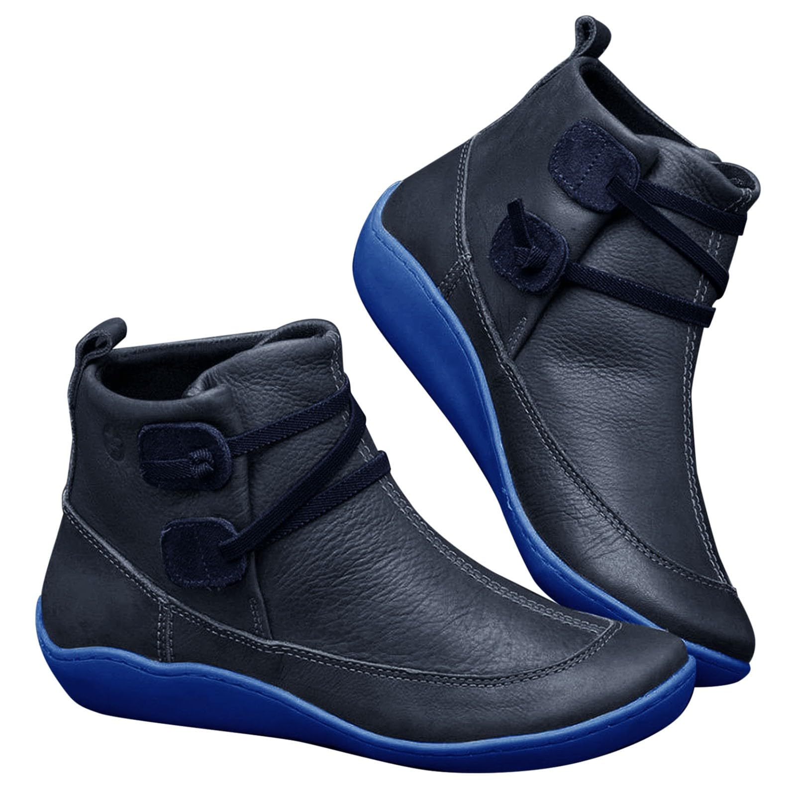 Women's Vintage Ankle Boots Arch Support Shoes for Women with Side Flat Ankle Boots Women Boots for Women Low Heel Leather