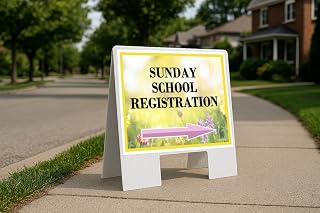 Sunday School Registration Spring Flowers Yellow Field Directional Arrows A-Frame Double Sided 23x23 in. sign