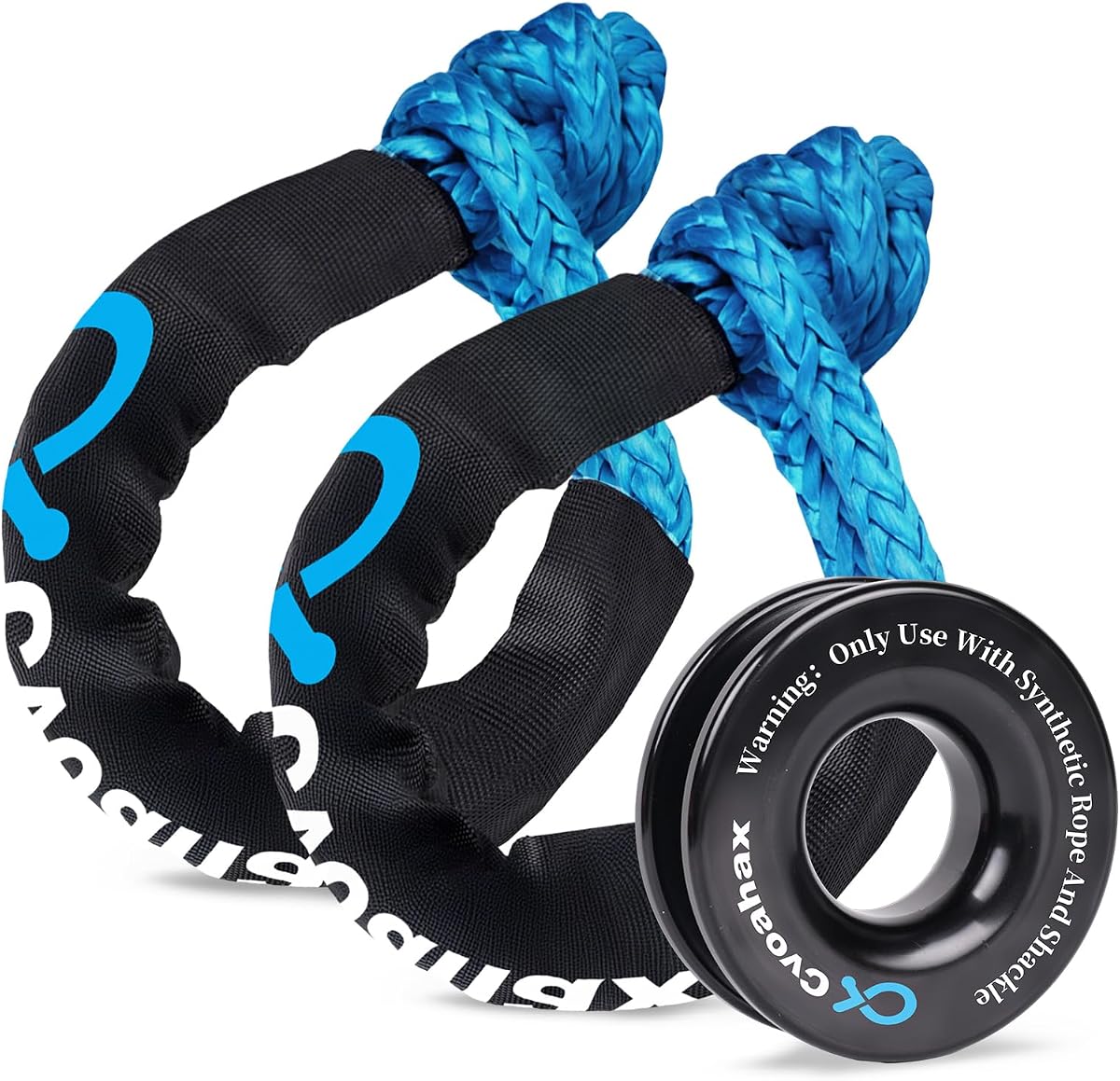 Soft Shackle & Recovery Ring Kit (2PCS Shackles+1 Snatch Ring) | 1/2'' x 22'' Blue Soft Shackles (56,000LBS) with Black Recovery Ring for UTV, ATV, Trucks, Off-Road Vehicles