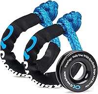 Cvoahax Soft Shackle Recovery Kit: 2 Blue 56K lbs 1/2"x22" UHMWPE Shackles + Black Snatch Ring for ATV UTV SUV Truck Off-Road Recovery