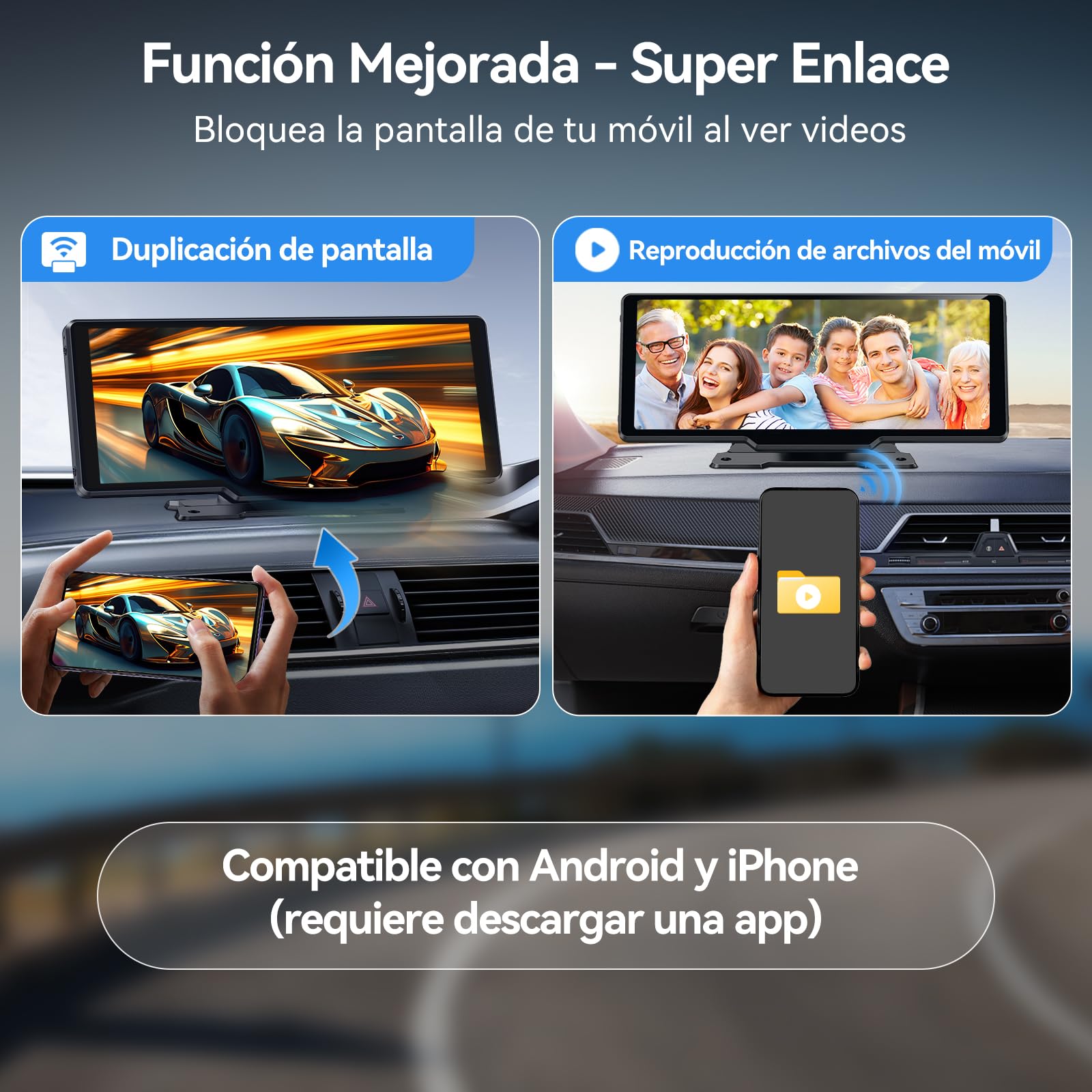 Pantalla Carplay Coche para A-pple & Android Auto, 11" Carplay Coche con Pantalla táctil, Cámara Trasera 1080p, OTA-Updates, Bluetooth, GPS, Super Link, FM, AUX, Siri de Voz