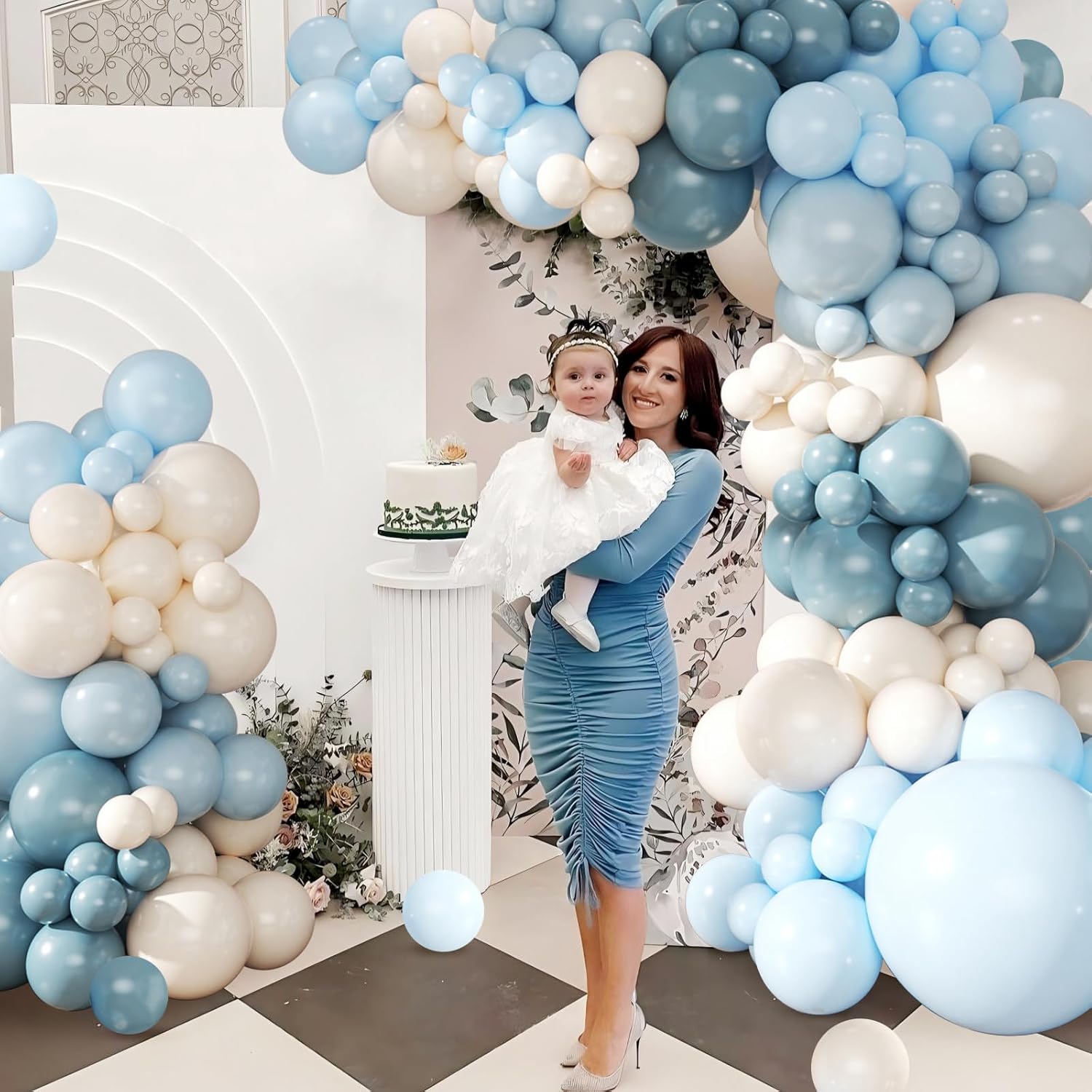 Dusty Blue Balloon Arch Kit 124Pcs blue and White Balloon Arch Garland Kit Include Macaron Blue Light blue Sand White Balloons for Baby Shower Bridal Shower Birthday Party Decorations - Image 4