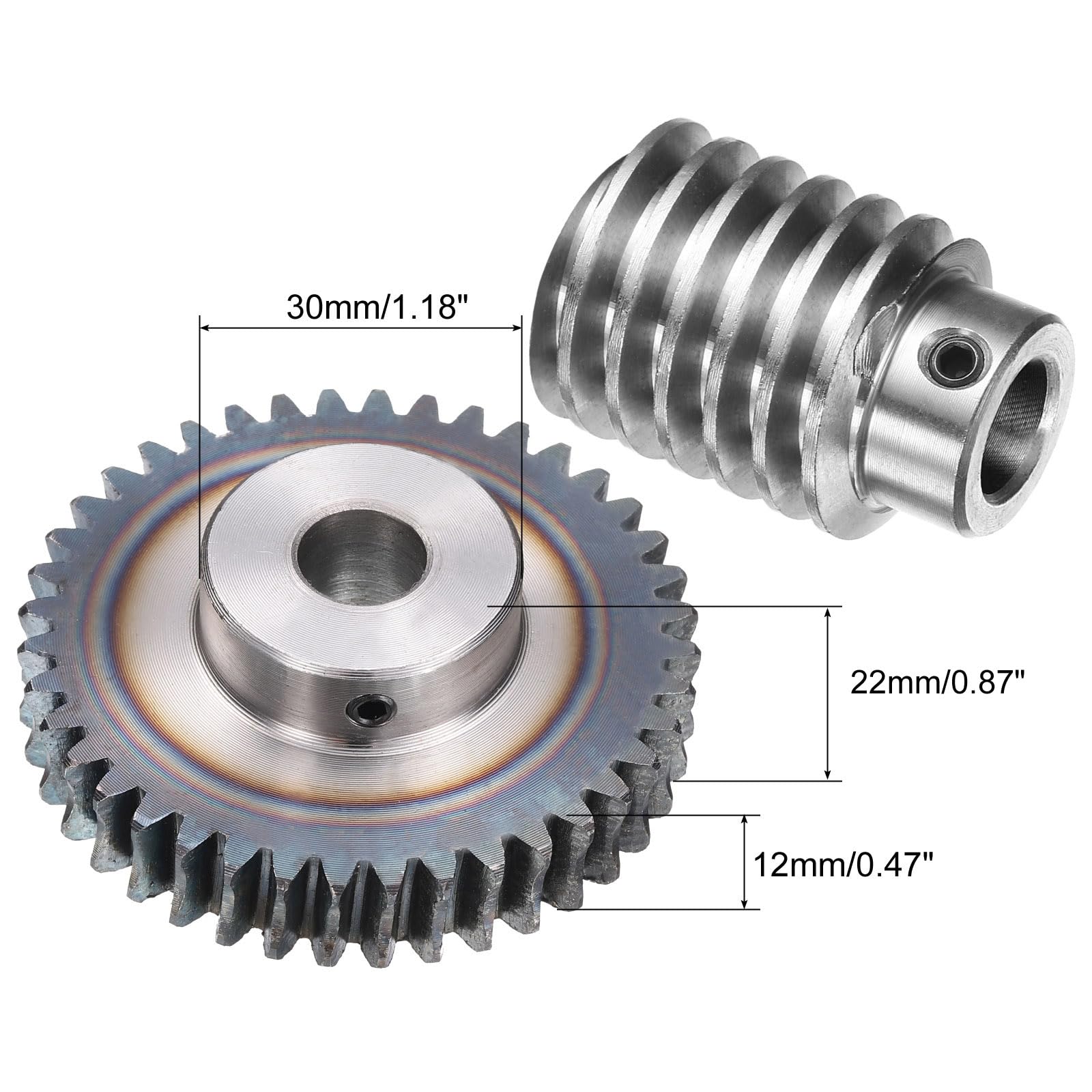 QUARKZMAN #45 Set Ingranaggio A Vite Senza Fine Acciaio 40T Modulo 1.5 Rapporto Di Riduzione 20:1 Rotazione Destra (Ingranaggio-Foro 12mm Diametro Esterno 63mm, Asta Foro 12mm)