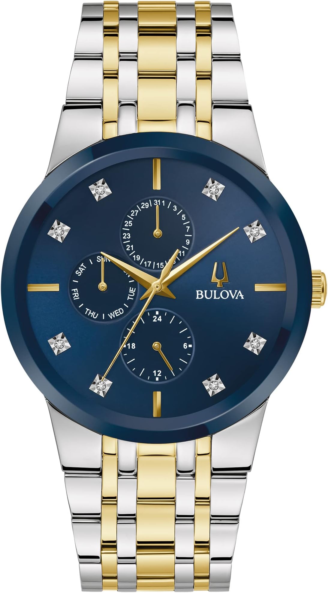 Men's Multi-Function 3-Hand Quartz Watch with Diamond Dial, Edge to Edge Crystal