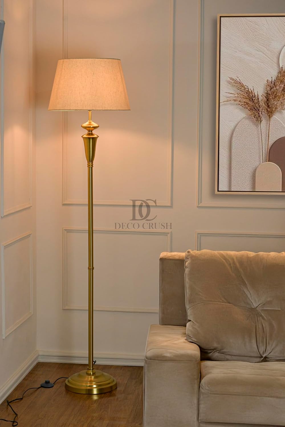 Deco Crush Luxury Gold Floor Lamp Royal Antique Brass Finish– Modern Metal Standing Light for Living Room, Bedroom 5Ft Hei...