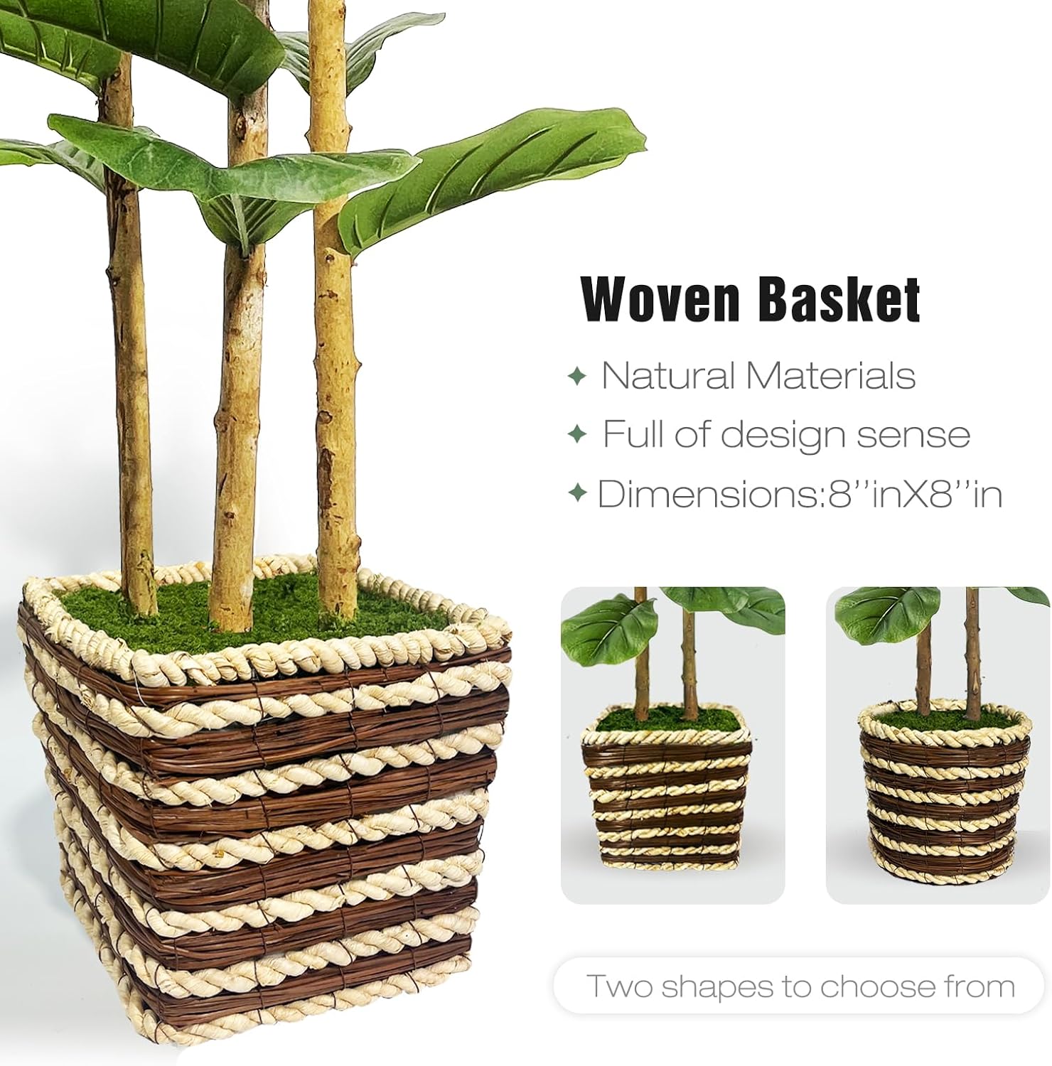 Artificial Fiddle Leaf Fig Tree Indoor with Woven Basket - 5ft Tall Fake Tree with Real-Wood Trunk,Faux Plants for Living Rooms, Offices, Kitchens & Outdoor Spaces (Square Basket)