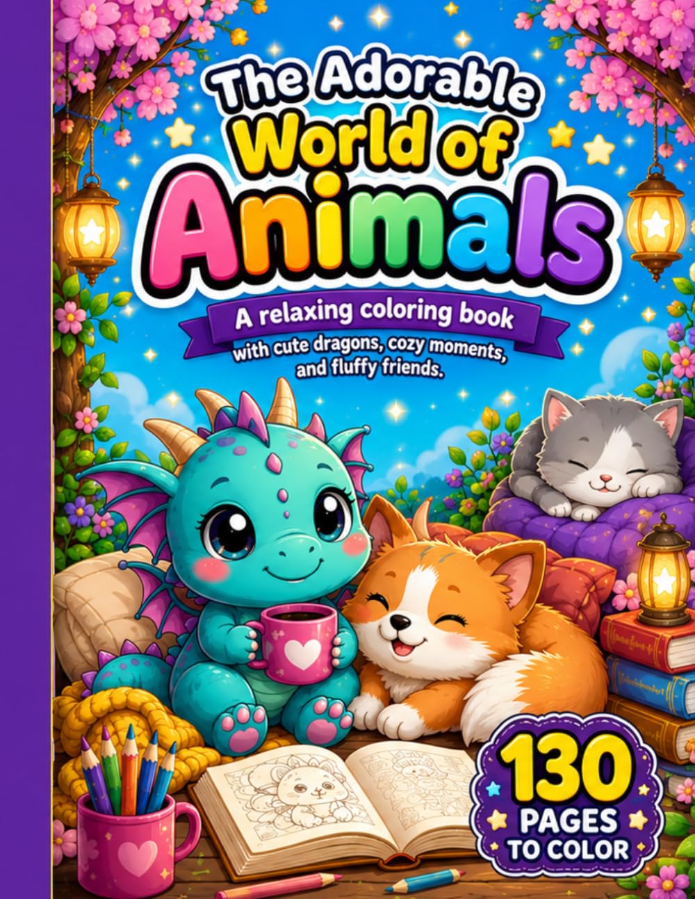 The Adorable World of Animals: A relaxing coloring book with cute dragons, cozy moments, and fluffy friends.