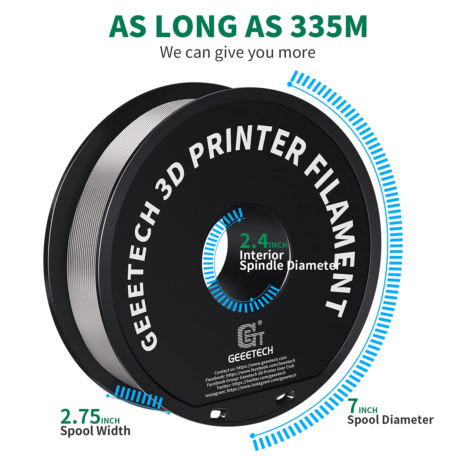 GEEETECH Filamento PLA 1,75 mm, Filamento Stampante 3d 1 kg 1 Bobina, PLA 3D Printer Filamento (PLA 1KG, Argento)