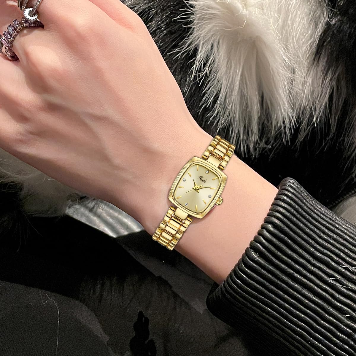 FORSINING Square Small Gold Watches for Women Ladies Quartz Wrist Watches with Gold Stainless Steel Band - Image 8