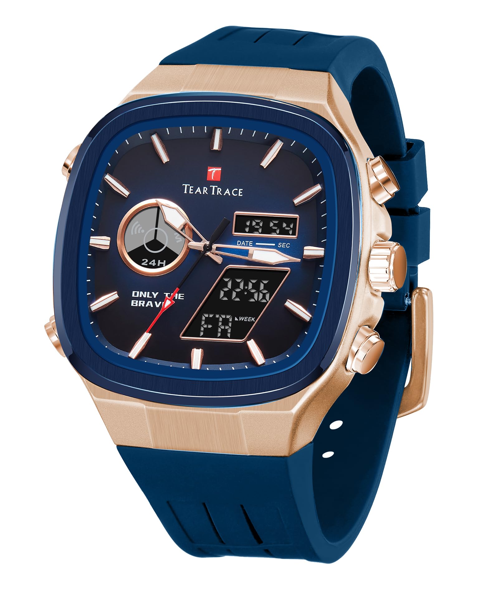 TEARTRACE Montre de sport pour homme - Analogique et numérique - Étanche - Chronographe - Alarme - Multifonctionnelle - Bracelet en silicone
