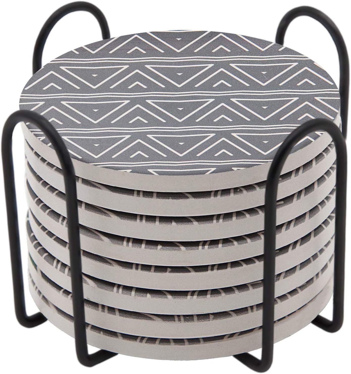 Absorbent Drink Coasters, GOH DODD 8 Pieces Ceramic Mats Table Centerpieces Home Decor with Cork Backing and Holder Stand for Home Office, Egyptian Pharaoh Surface Pattern