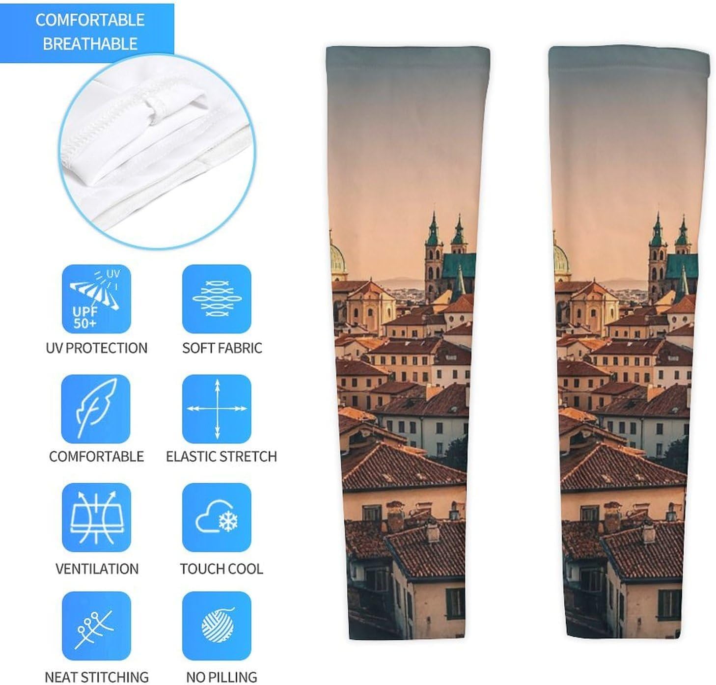 UV Sun Protection Cooling Arm Sleeves XX-Large (xx_l), Compression, Soft | The Old Town at Sunset Arm Covers for Sport, Breathable, Tattoo Cover Up, Portable Arm Brace for Women Men