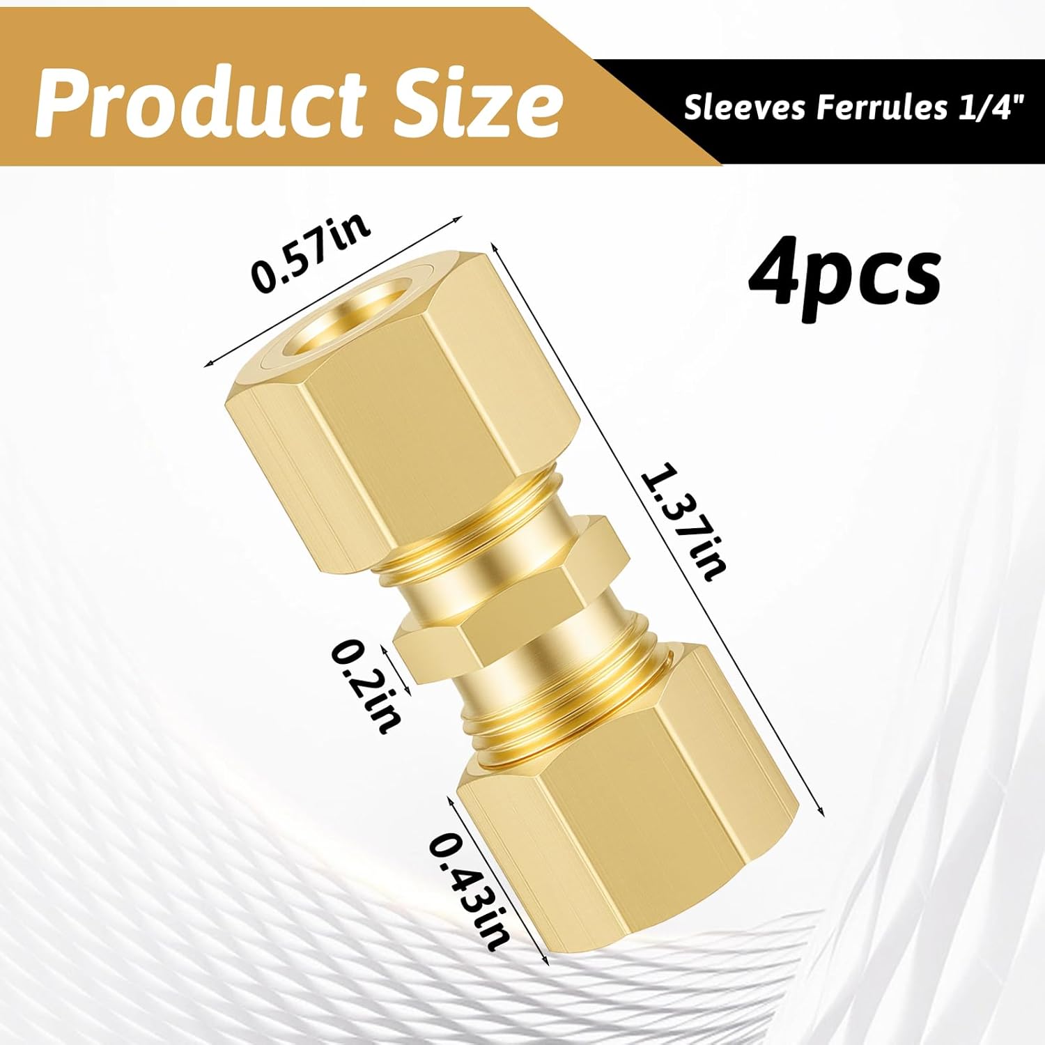 4PCS Brass Compression Tube Fitting 1/4 Compression Fitting 1/4" Tube OD x 1/4" OD Ice Maker Water Line Compressions Tubes Pipe Fittings Union Connector Refrigerator