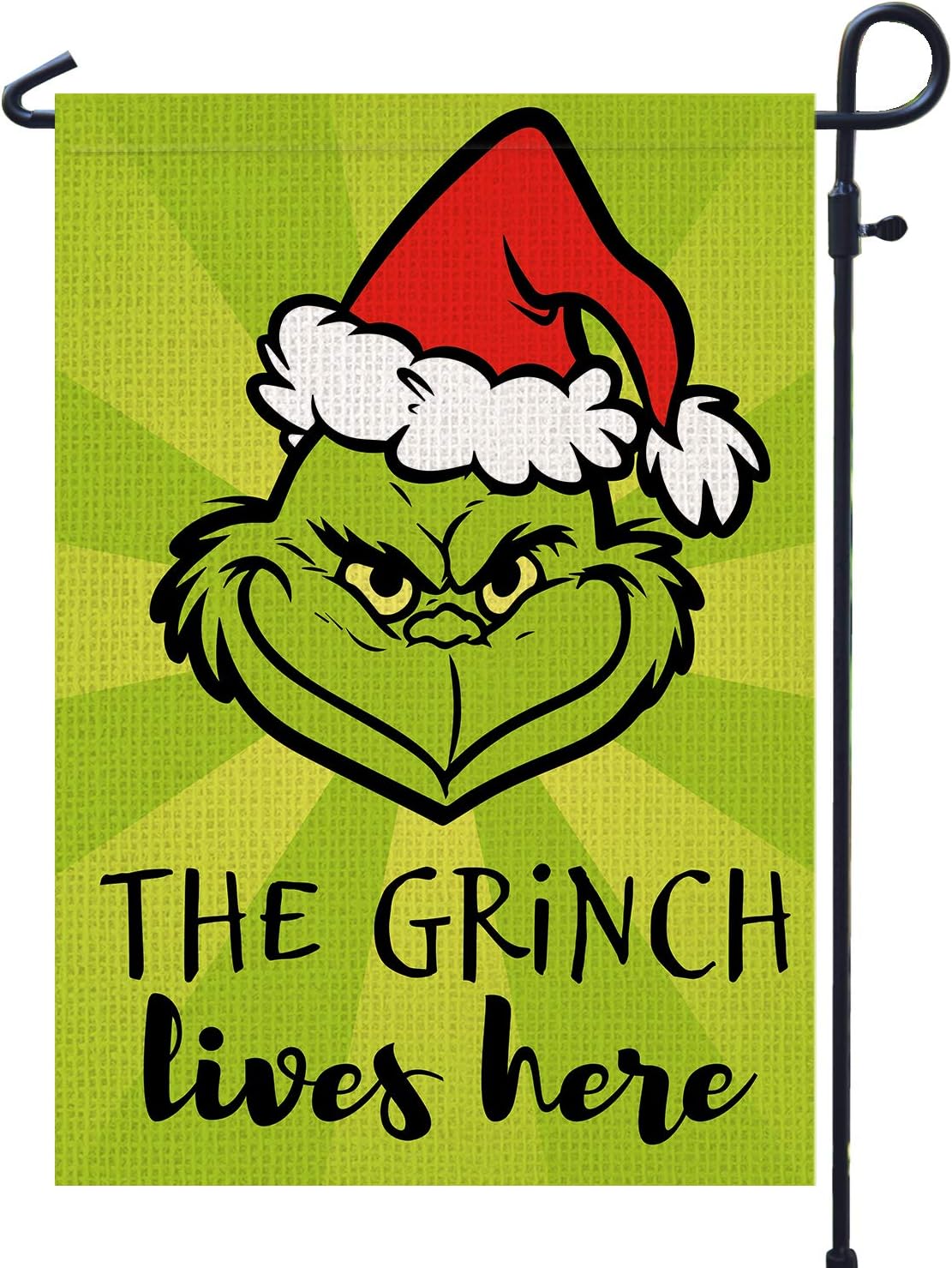 PAMBO Grinch Christmas Garden Flag 12x18 Double Sided for Outside Yard Outdoor Decoration - Grinch Lives Here Christmas Garden Decor