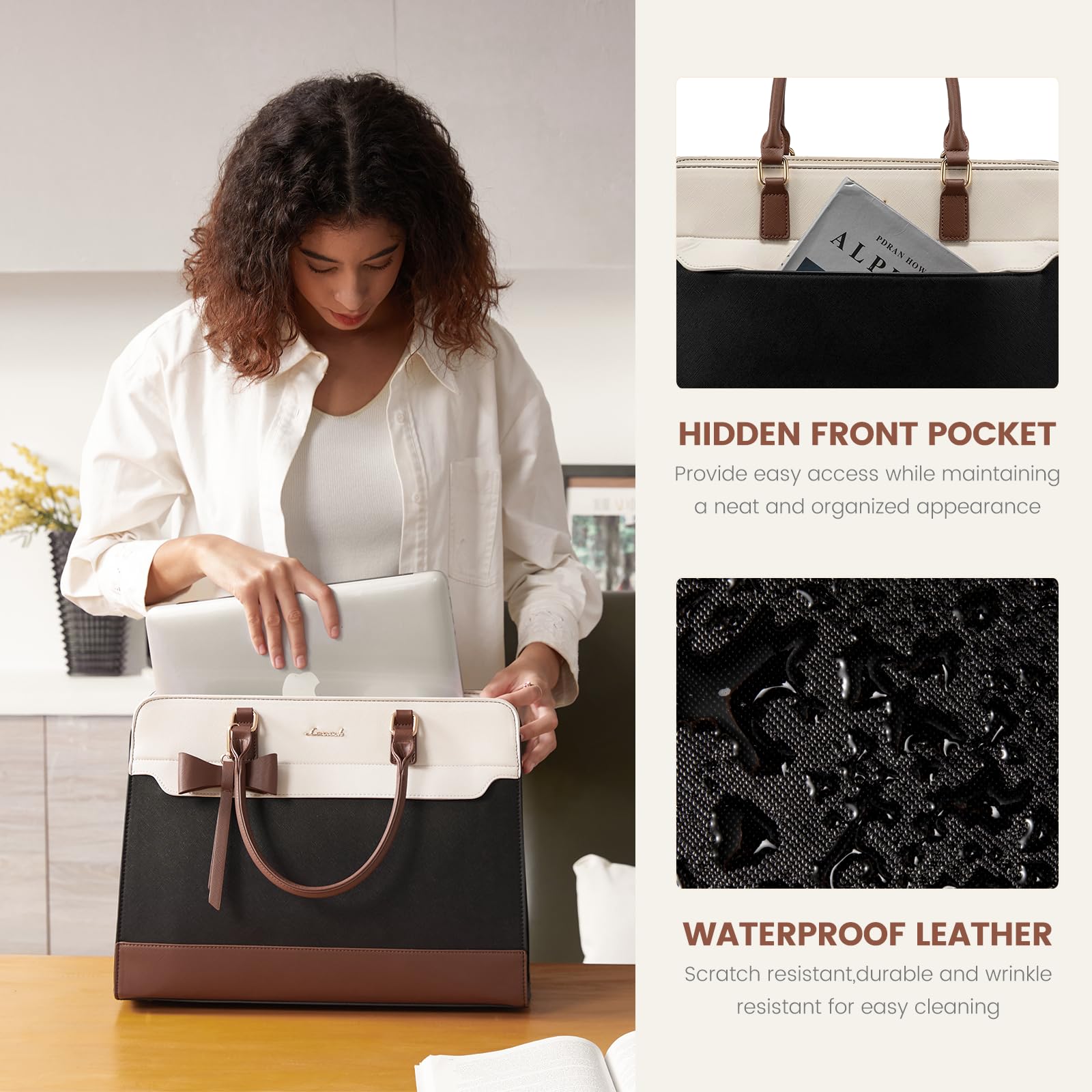 LOVEVOOK Laptop Tote Bag for Women,Leather Work Bag, Waterproof Business Teacher Bag,Large Computer Handbag Purse Briefcase,Office Gifts for Women