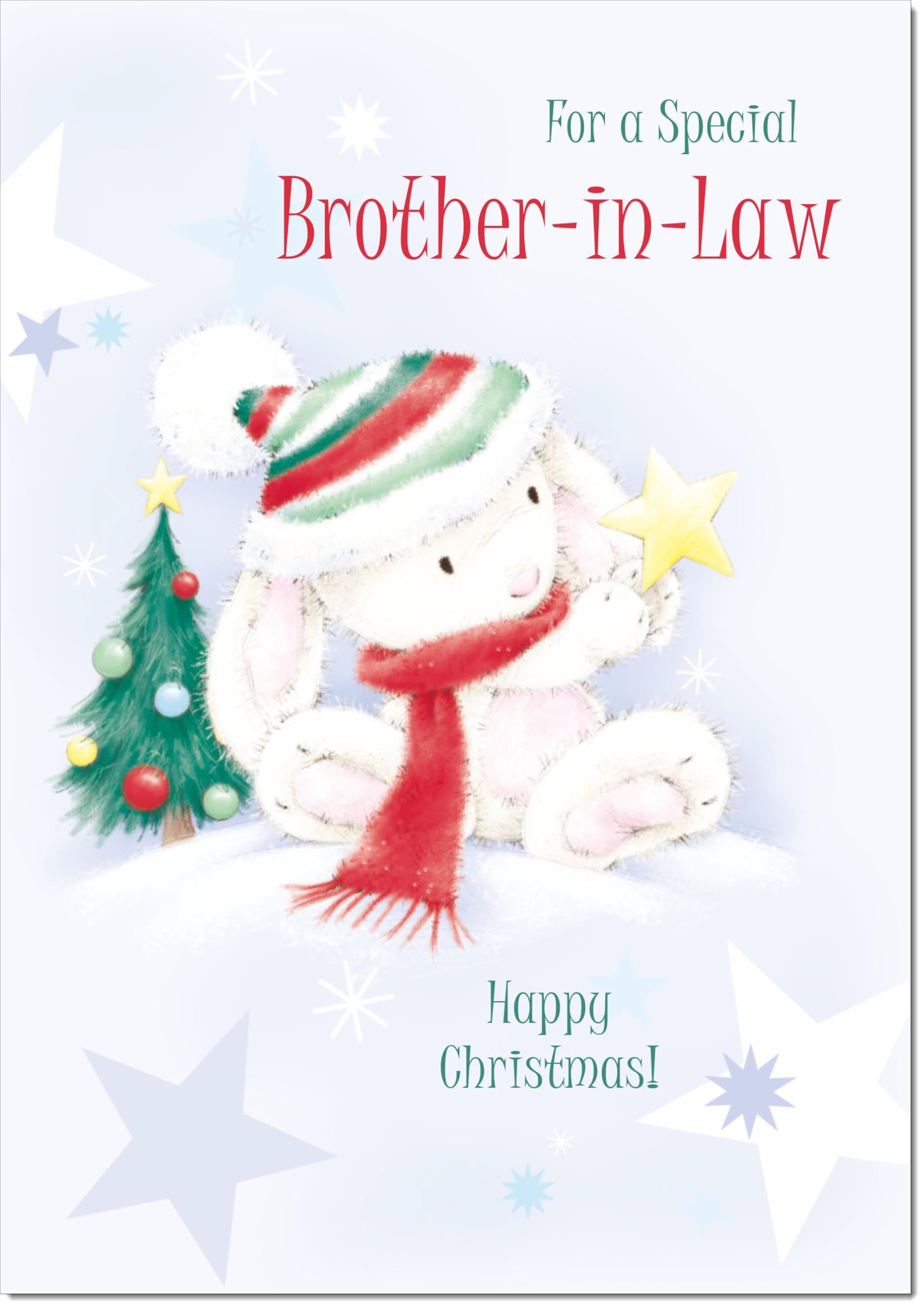 doodlecards Brother in Law Christmas Card Cute Rabbit with Star Large A4 Size Christmas Card for Brother in Law with Plain Envelope